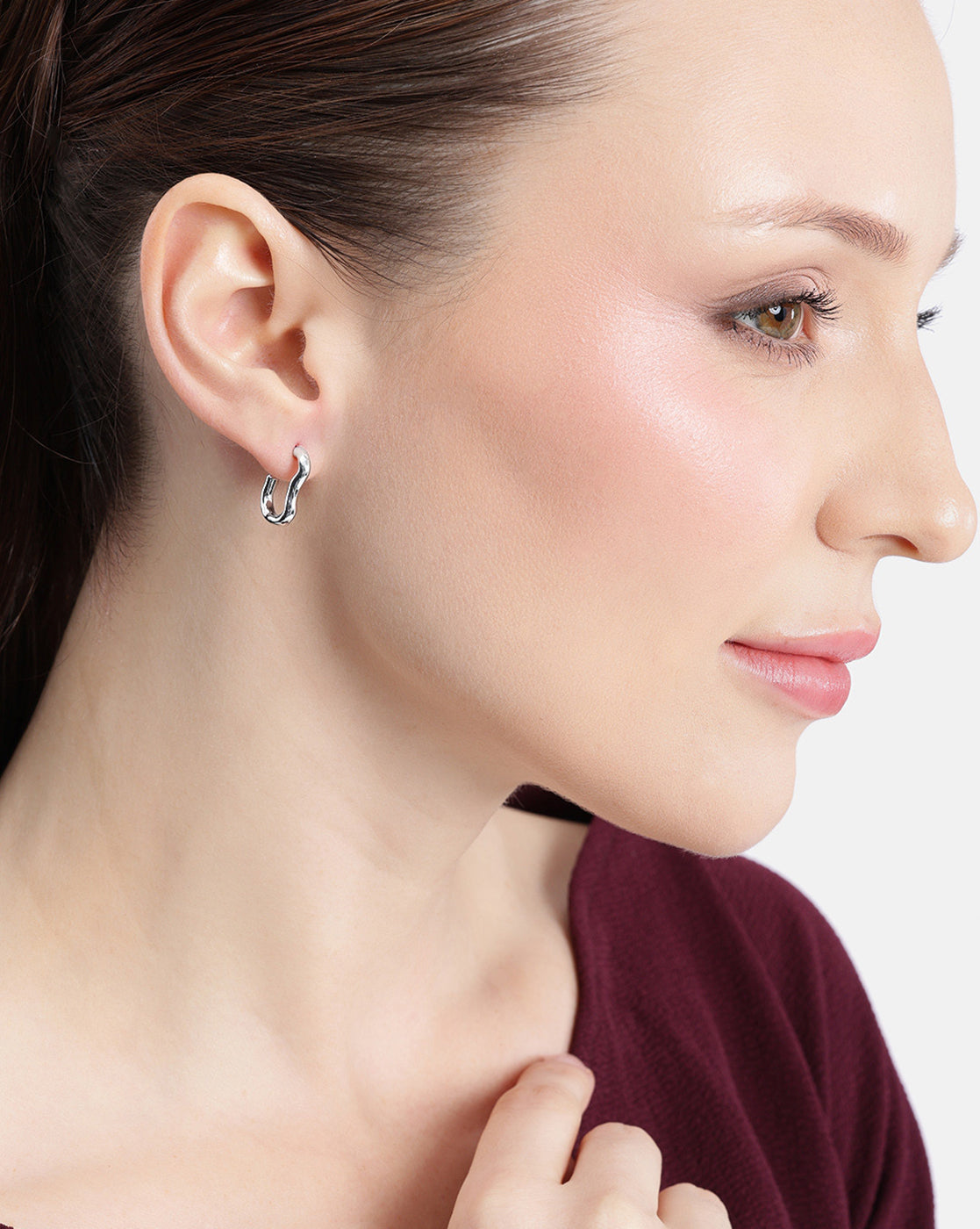 Rhodium Plated Oval Mini Hoop Earring