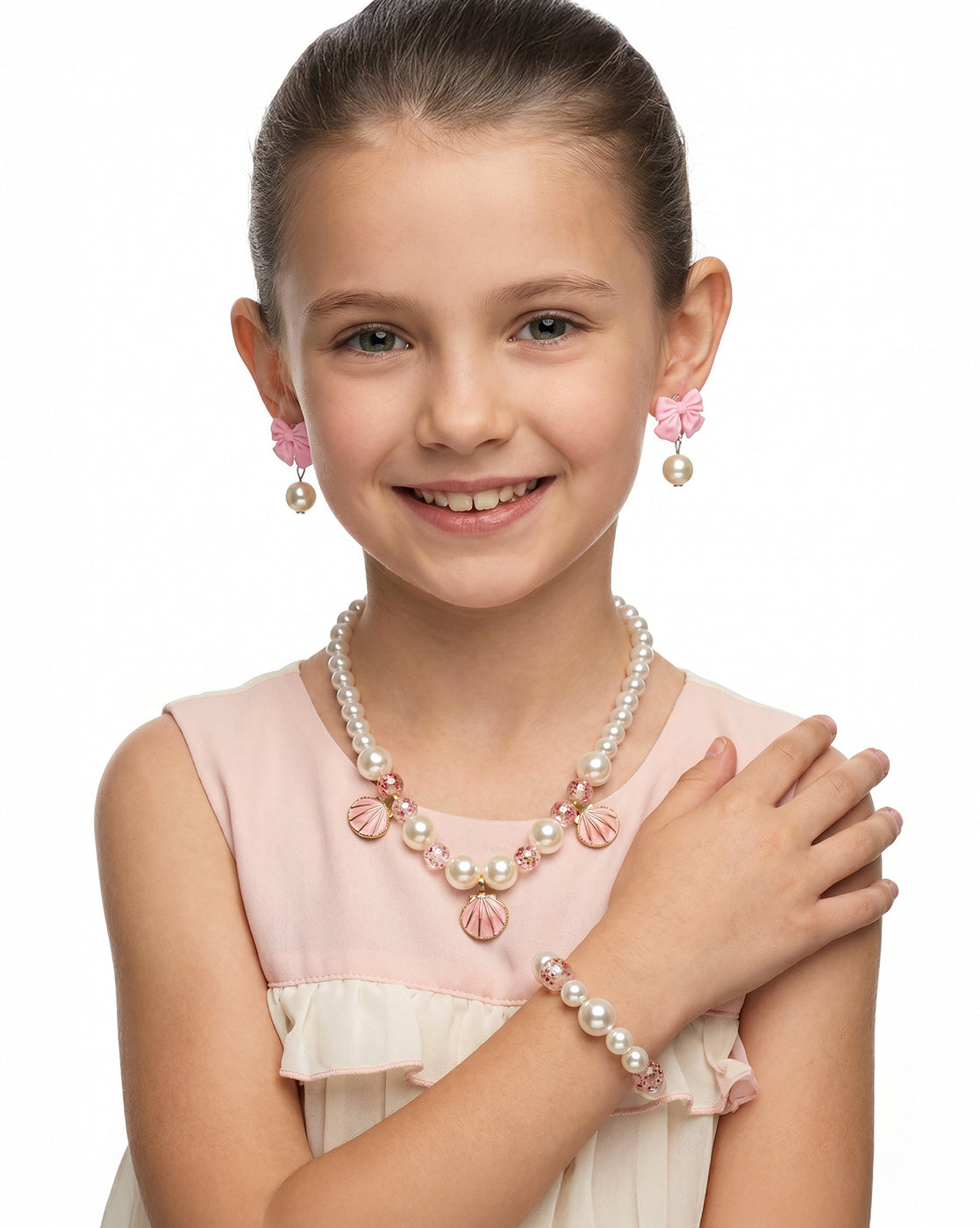 Girls Pink Shell & Pearl Jewellery Set