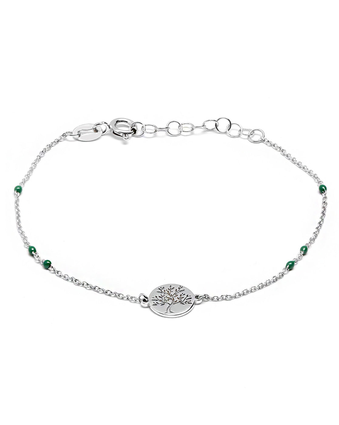 925 Sterling Silver Rhodium Plated Tree Of Life Enamel Charm Bracelet