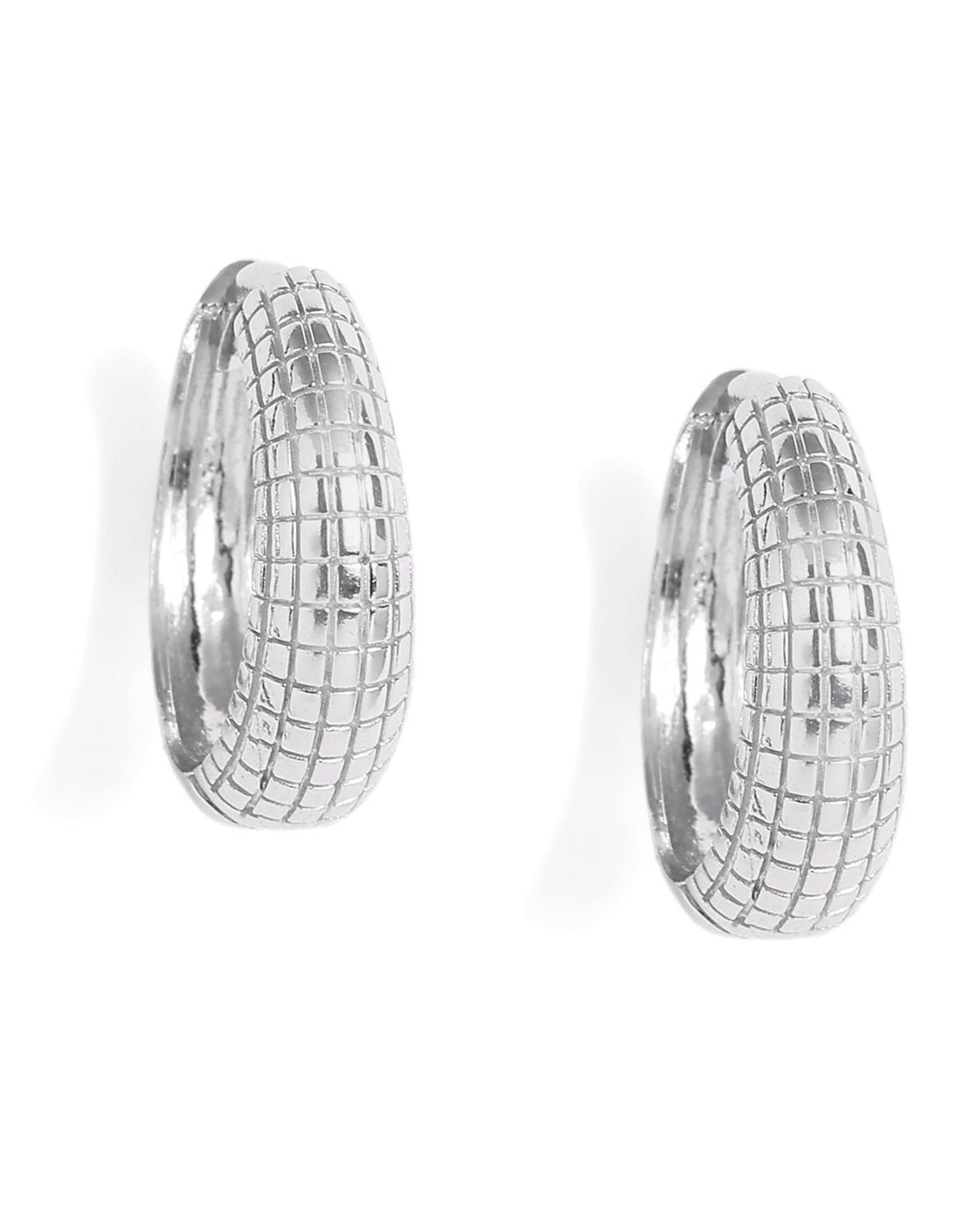 Rhodium Plated Textured Hoop