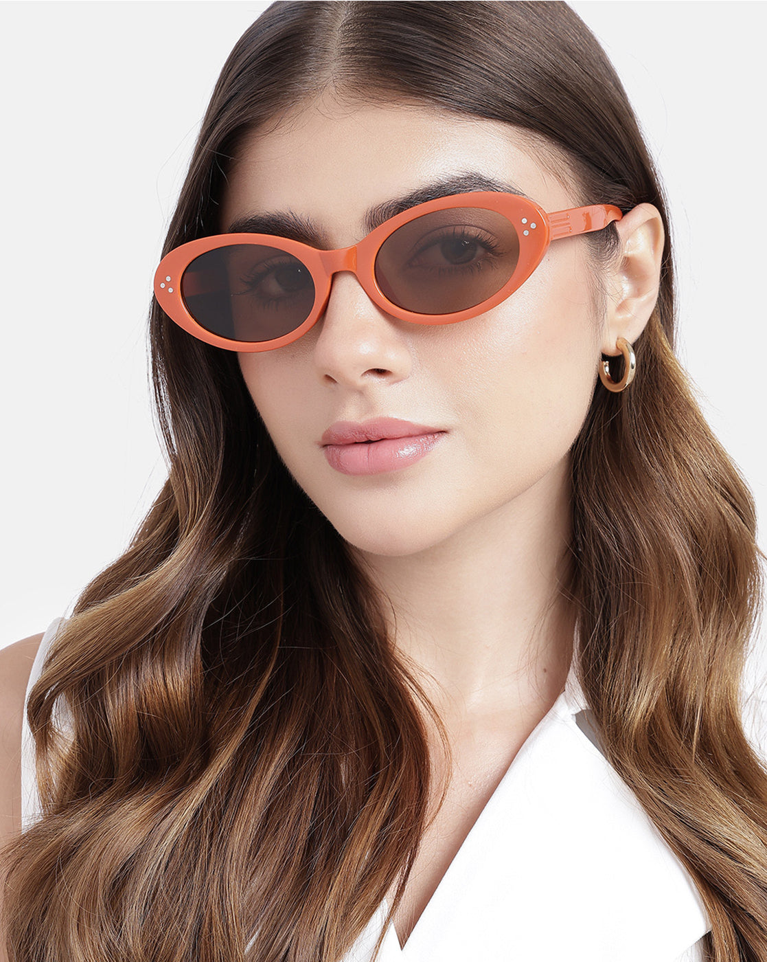 Women Orange Toned UV Protected Brown Lens Oval Sunglasses