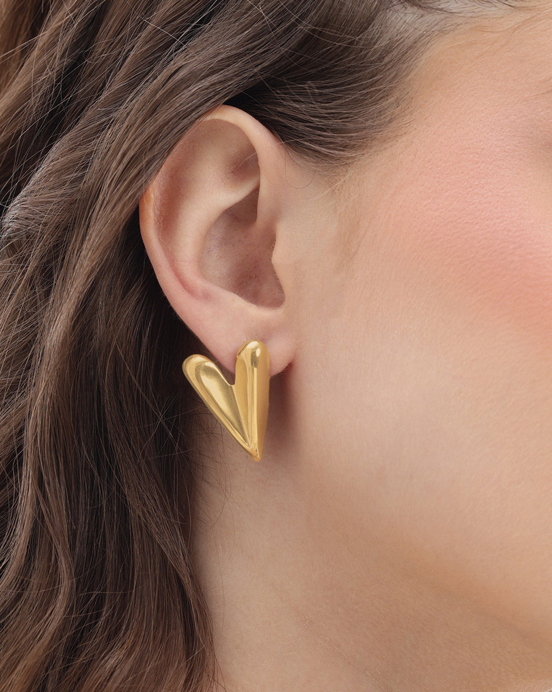 Gold Plated Stylish Elongated V-Heart Stud Earring
