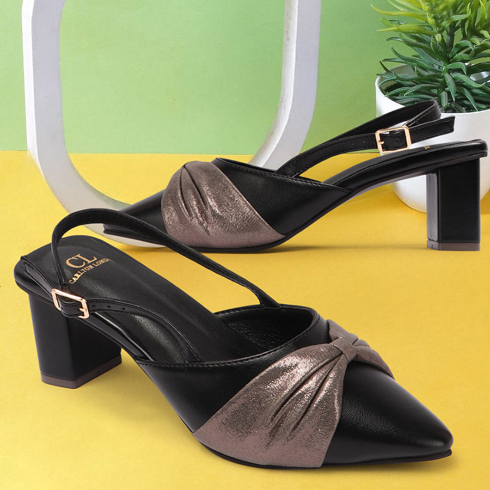 Women Embellished Party Block Sandals with Slingback Buckle