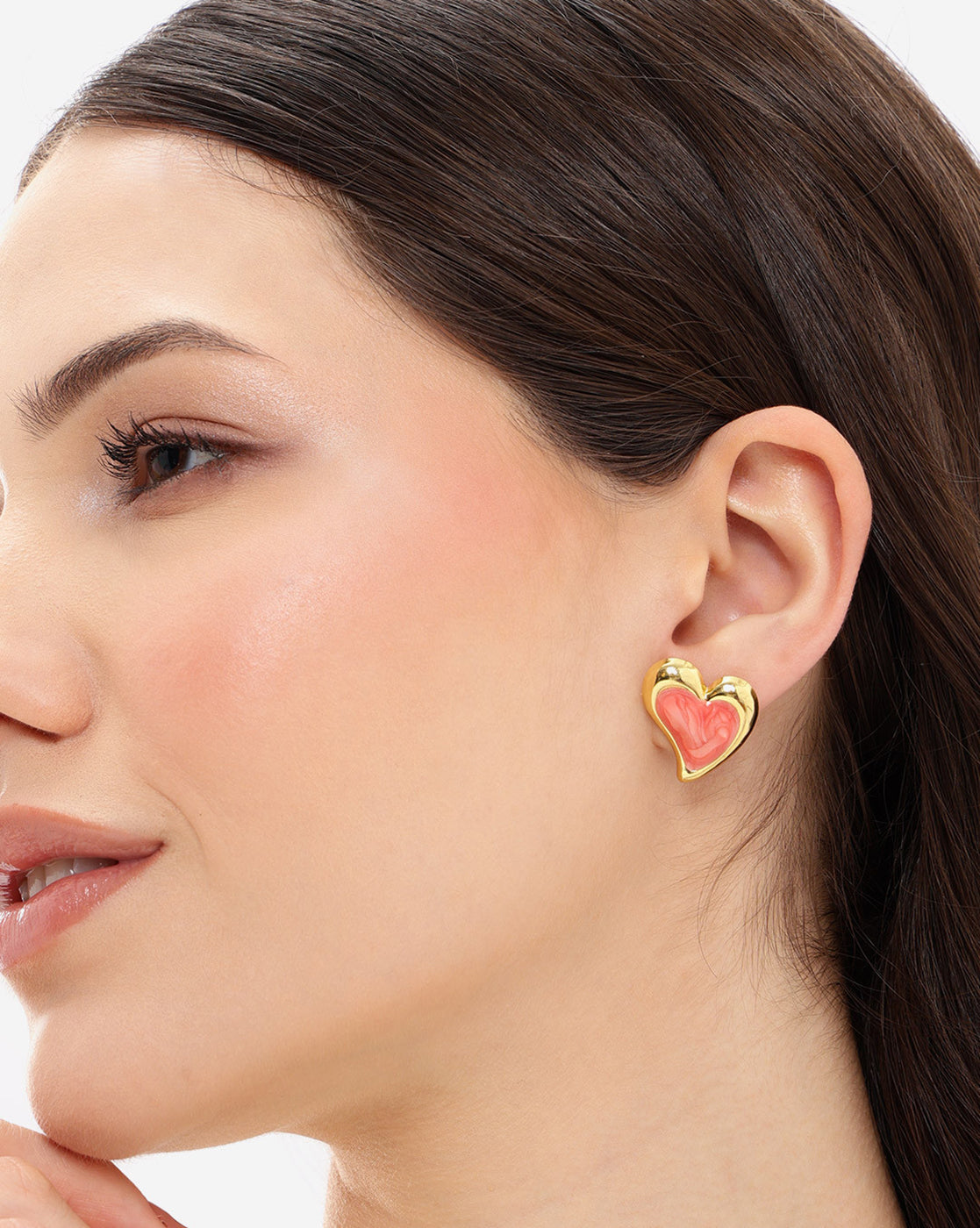 Gold Plated Swirl Enamel Contemporary Heart Stud Earring