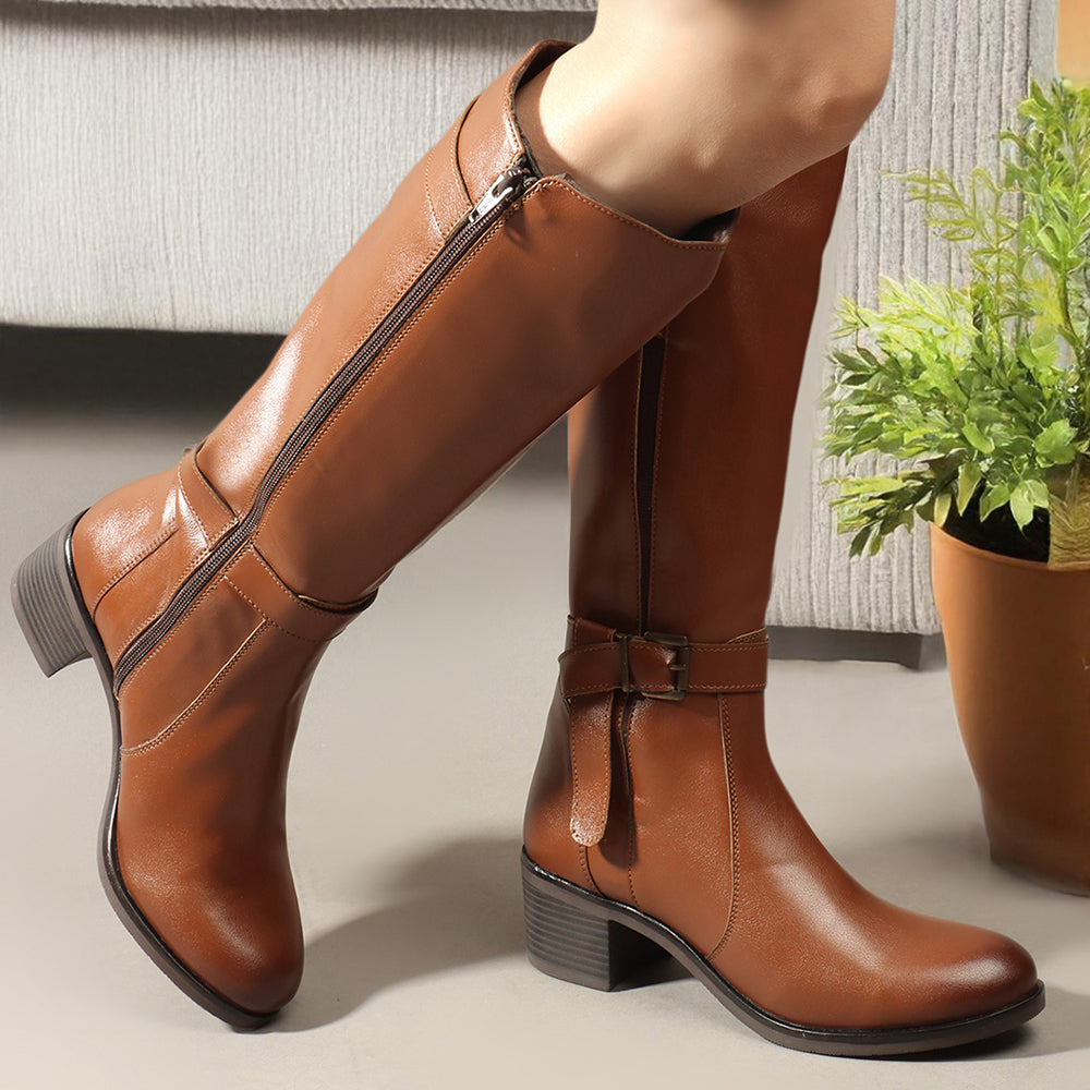 Women Block-Heeled Knee-Length Winter Boots