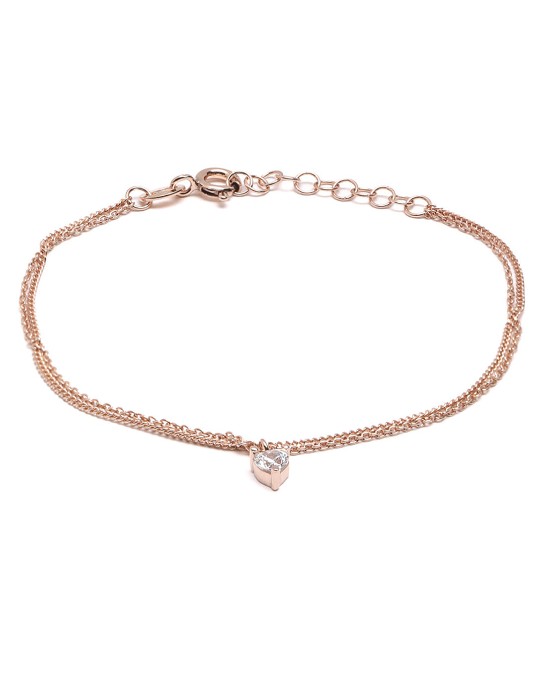 925 Sterling Silver 18kt Rose Gold Plated Double Layered CZ Heart Charm Bracelet