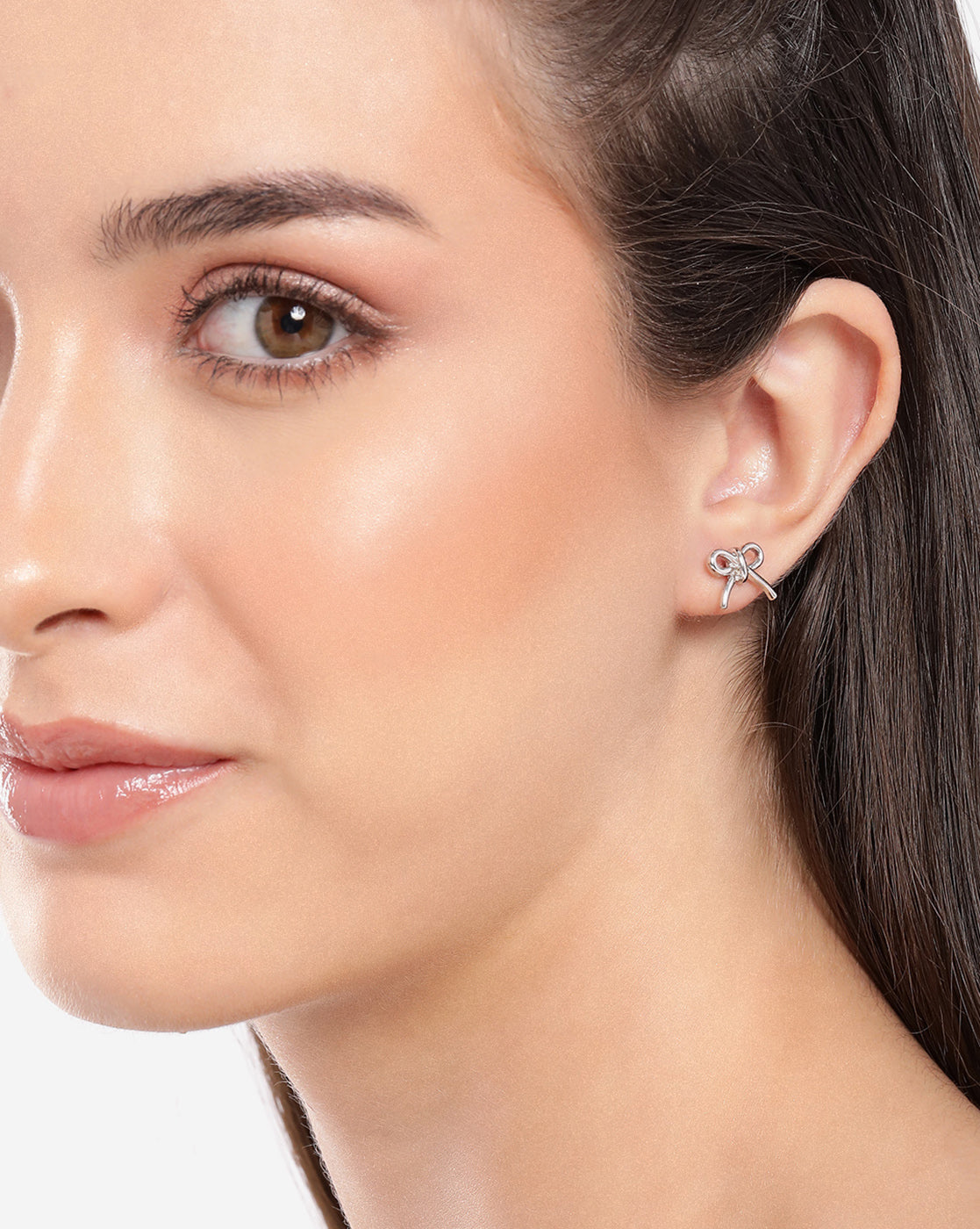925 Sterling Silver Rhodium Plated Bow Mini Stud Earring