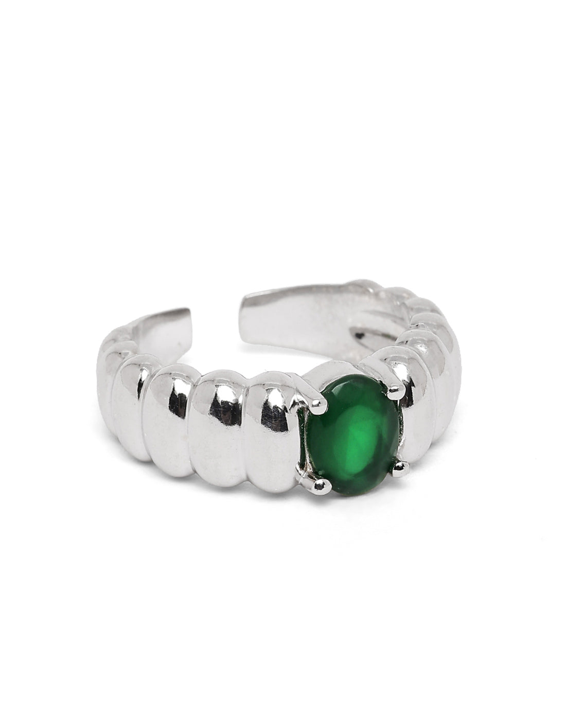 Rhodium Plated Emerald Blue Stone Adjustable Ring
