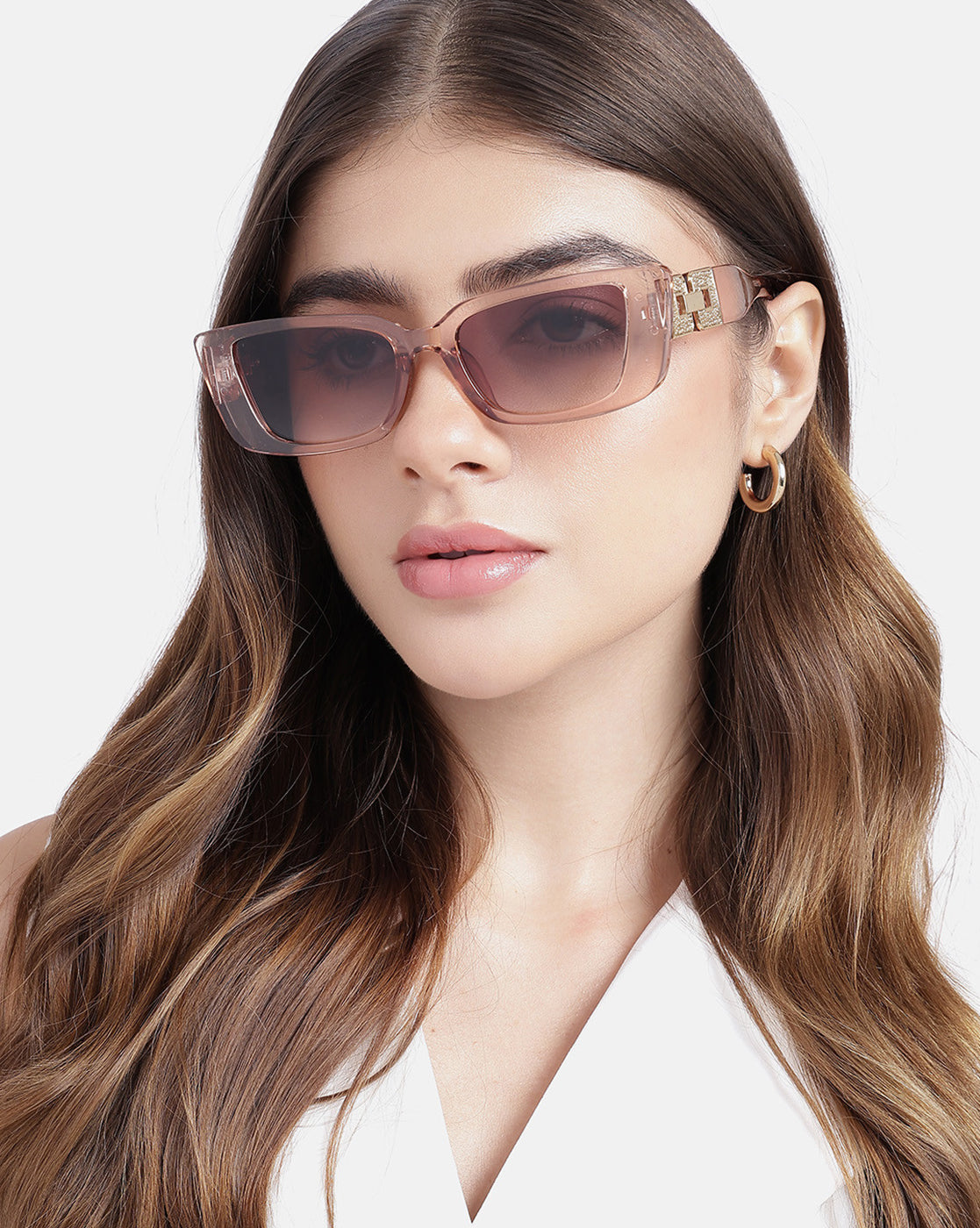 Woman Peach & Gold Toned UV Protected Brown Lens Cateye Sunglasses