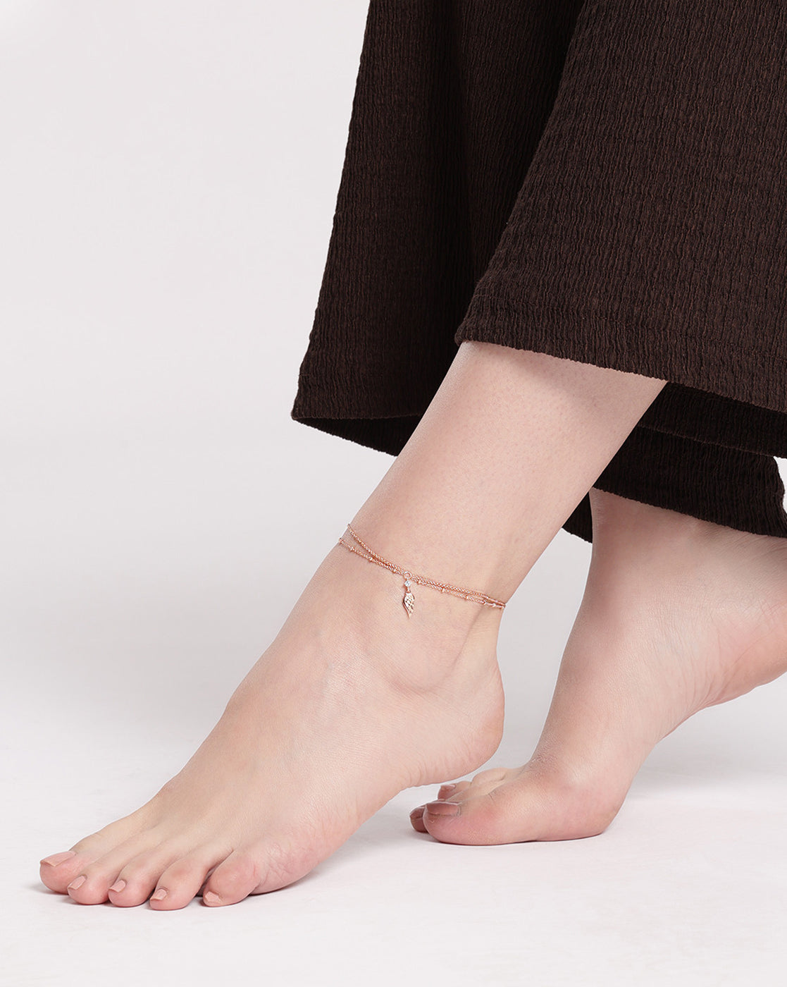 18kt Rose Gold Plated CZ Angel Wing Charm Layered Anklet