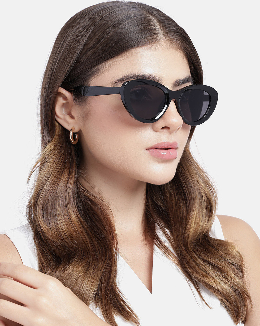 Women Black Toned UV Protected Black Lens Cateye Sunglasses