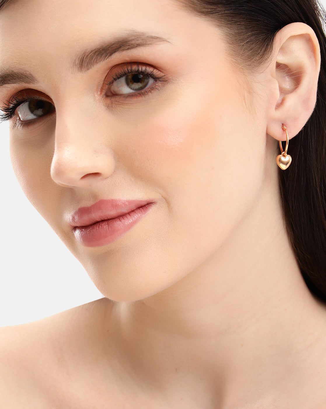 18kt Rose Gold Plated Modern Dangling Heart Hoop Earring
