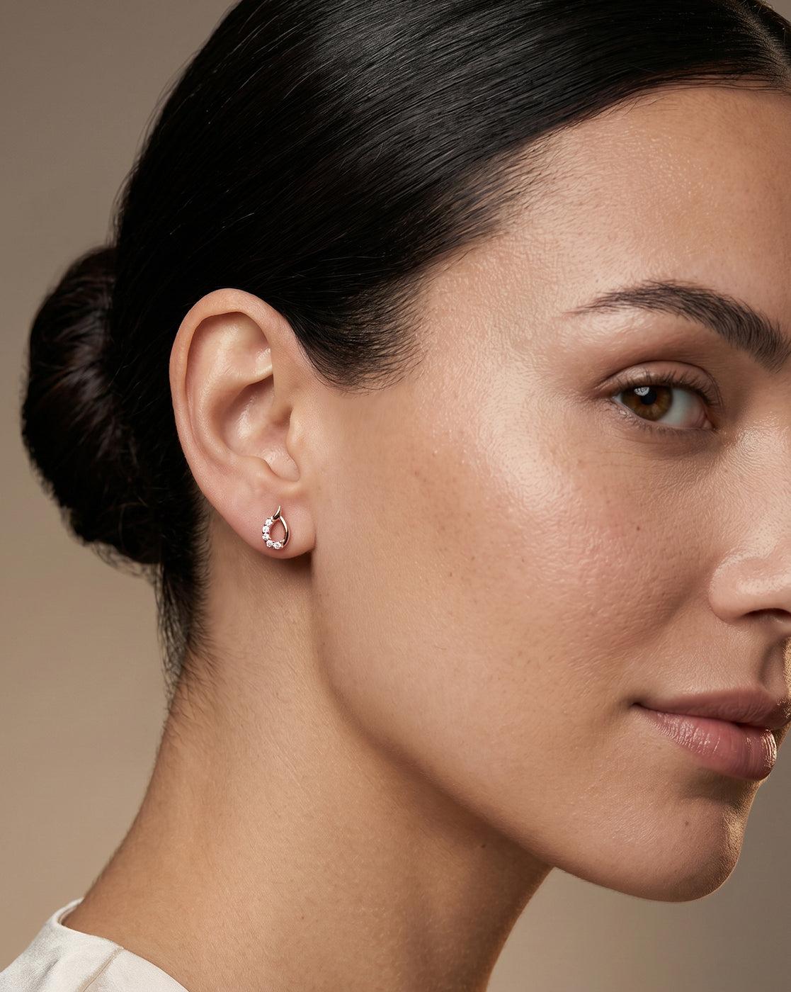 925 Sterling Silver 18kt Rose Gold Plated CZ Teardrop Petite Stud Earring