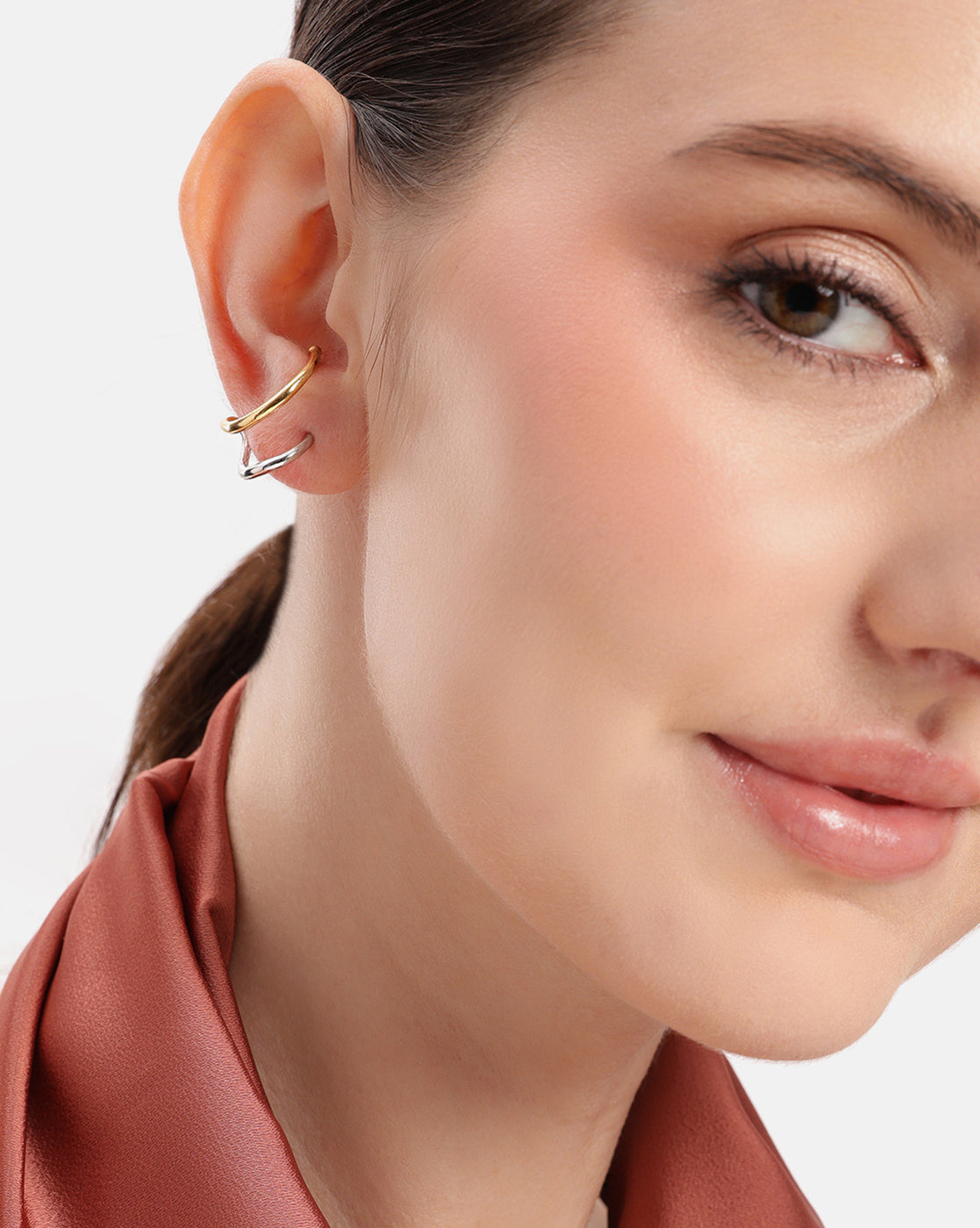 18kt Gold & Rhodium Plated Ear Lobe Cuff Stylish Earring