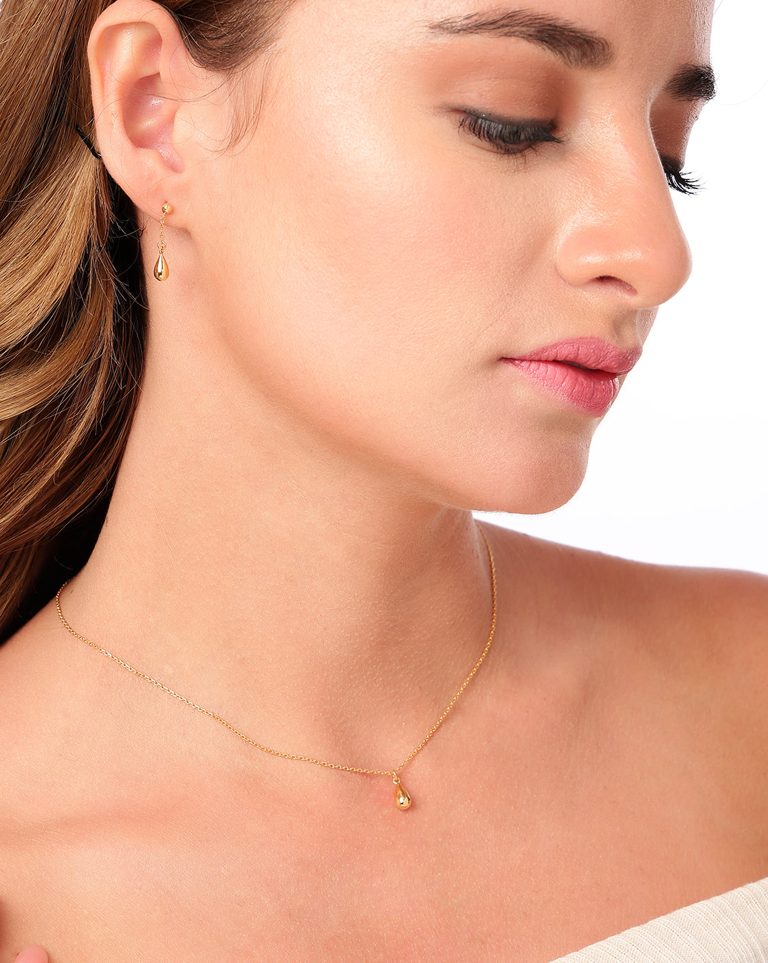 18kt Gold Plated Teardrop Necklace and Earring Set