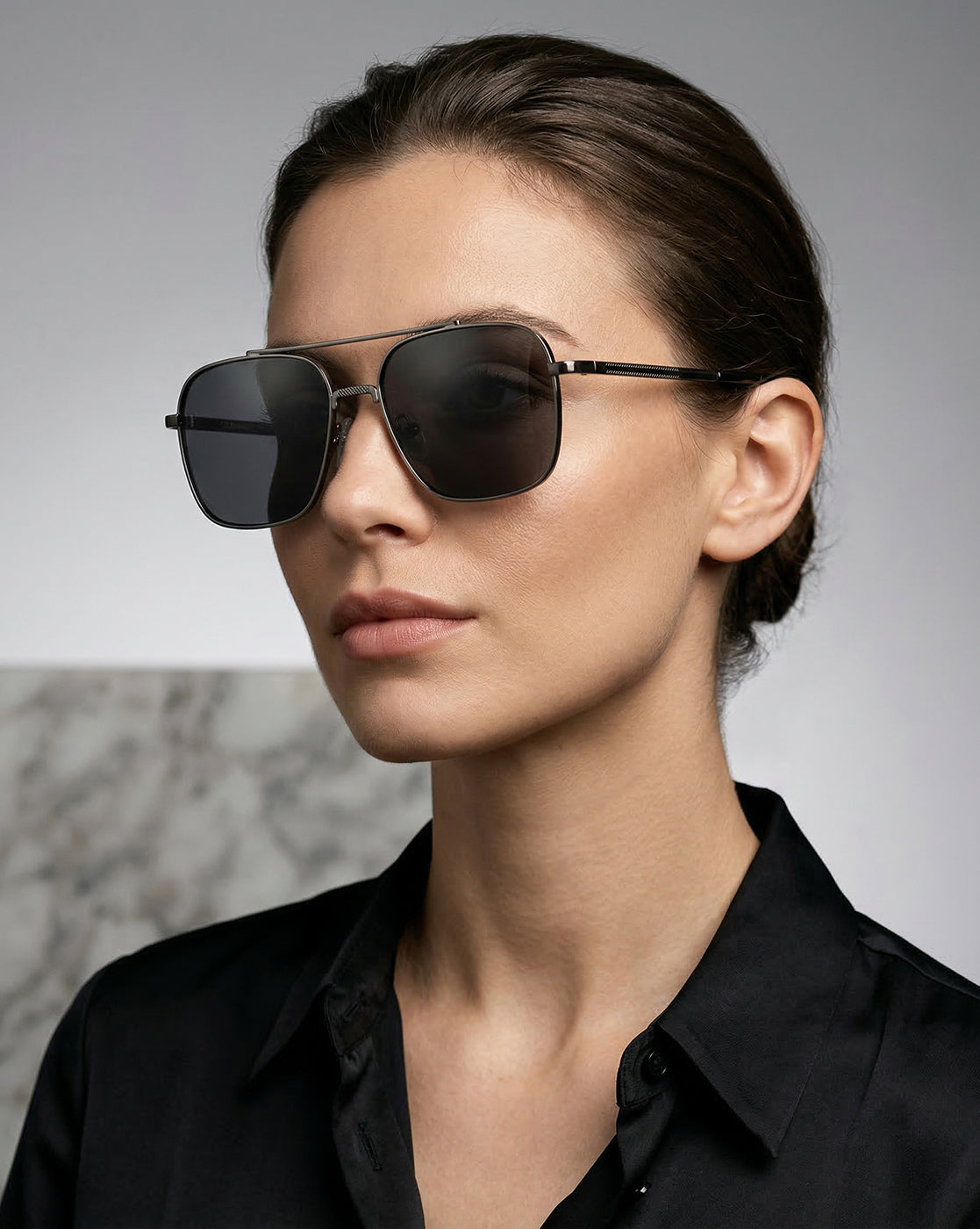 Men Metallic and Black Toned Black Polarised Lens Rectangle Sunglasses