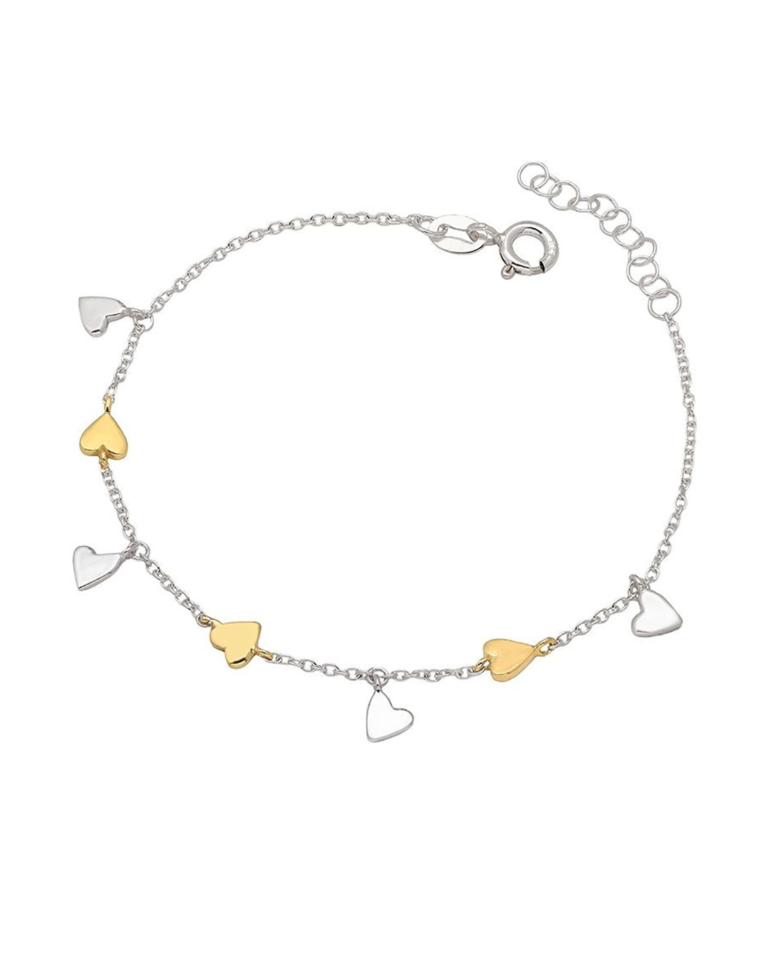 925 Sterling Silver Rhodium Plated Heart Charm Bracelet