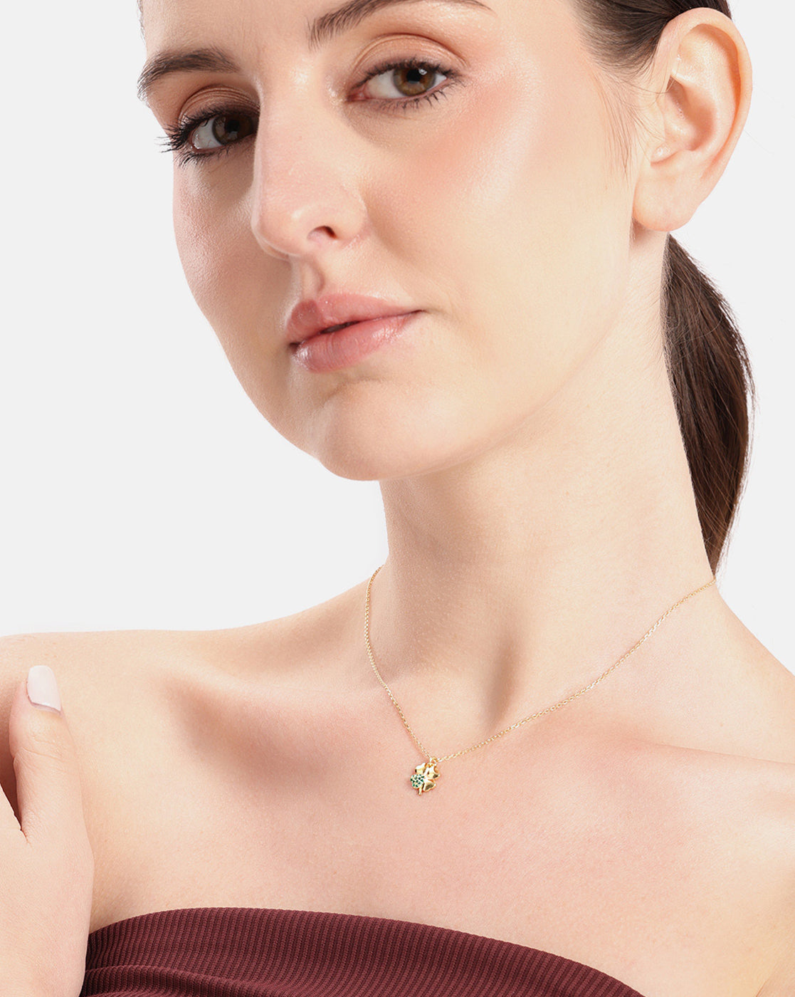 18kt Gold Plated CZ Four Clover Pendant and Chain Necklace