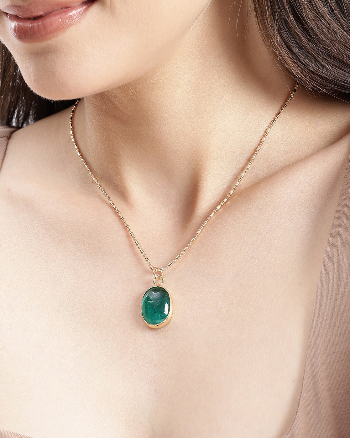 Gold Plated Classic Turquoise Blue Stone Oval Pendant with Fancy Chain