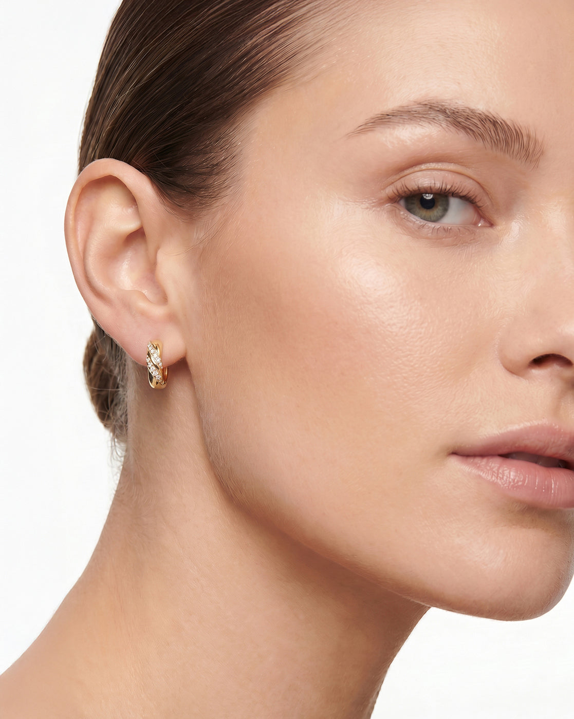 18kt Gold Plated CZ Criss Cross Mini Hoop Earrings