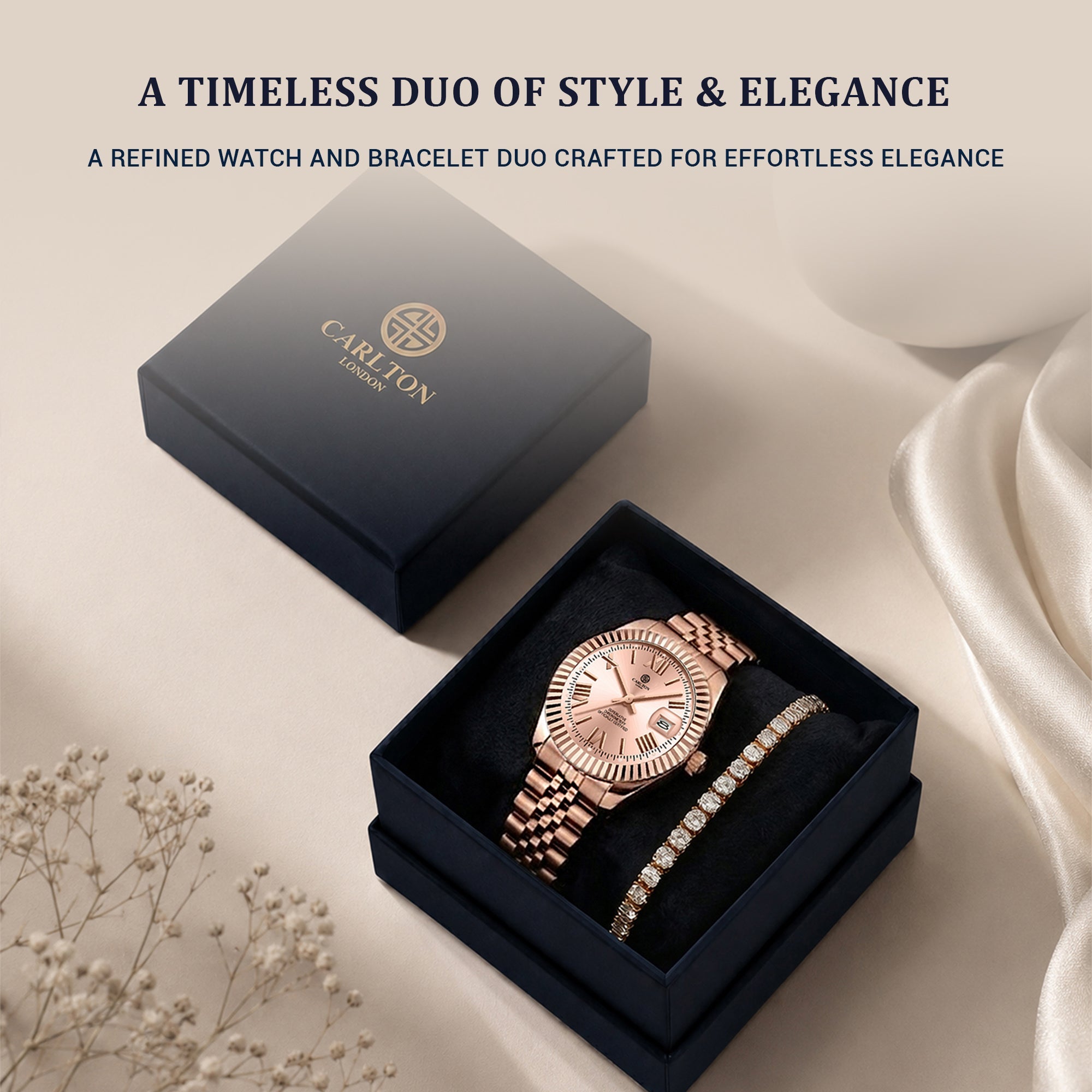 Gift Set of 2 - Women Harper Gold Watch and Tennis Bracelet - CLPLG123