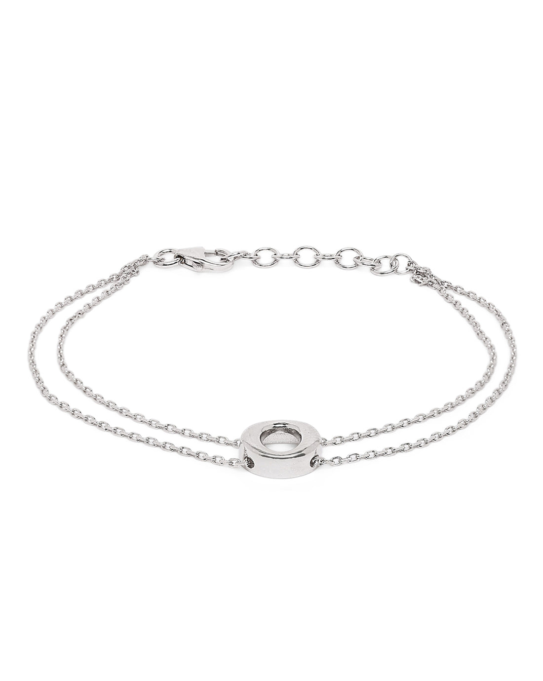 Rhodium Plated Double Chain Halo Bracelet
