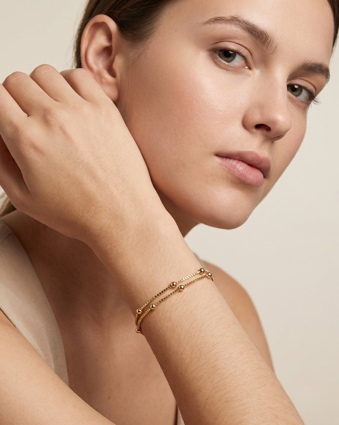18kt Gold Plated Metal Ball Double Chain Bracelet