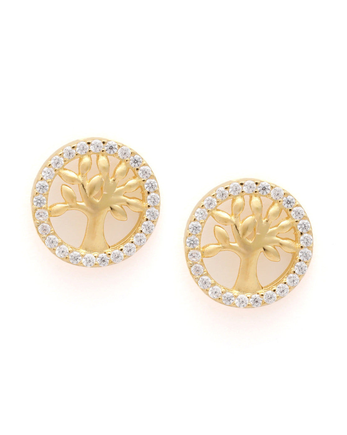 925 Sterling Silver 18kt Gold Plated CZ Tree of Life Stud Earring