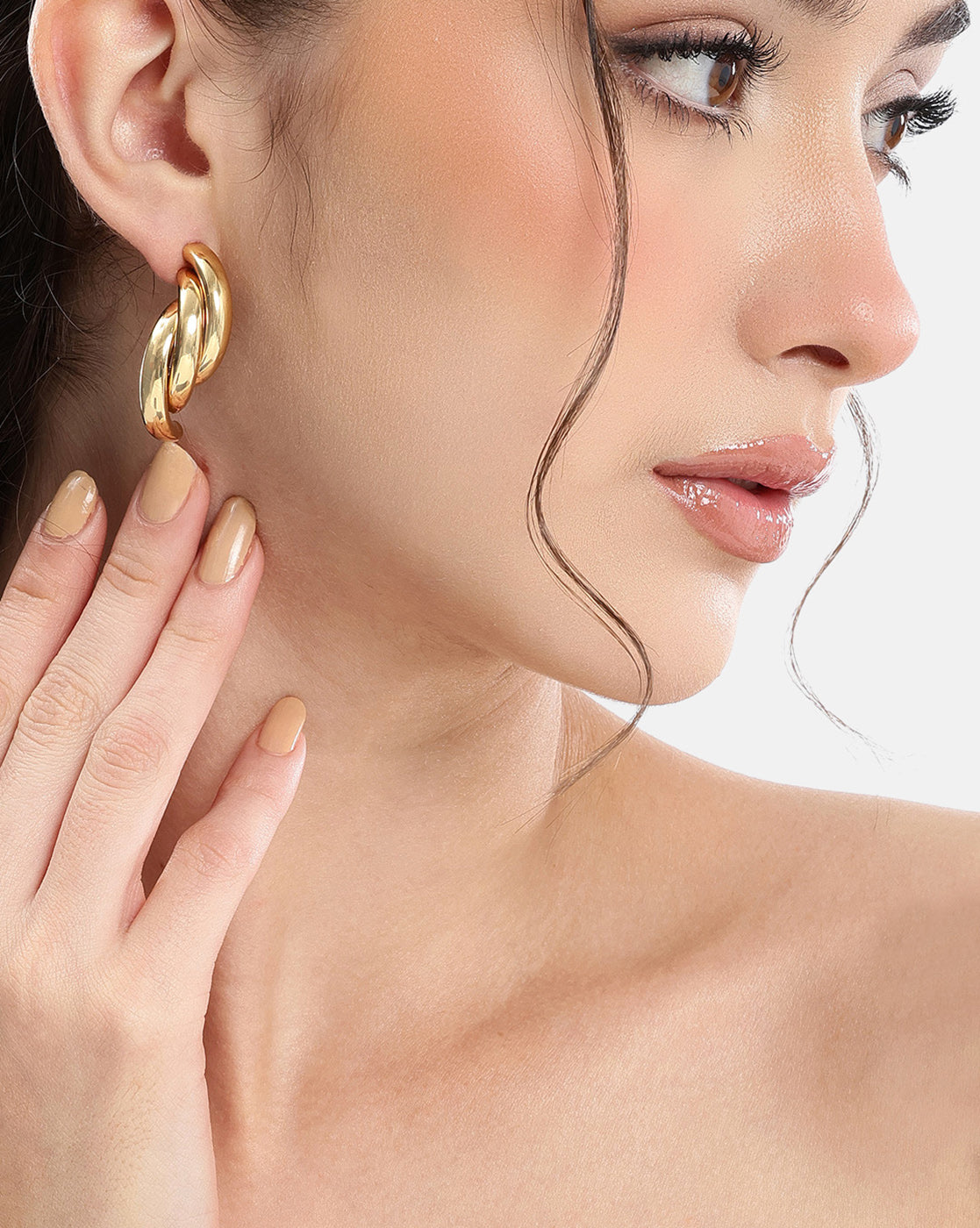 Gold Plated Statement Twisted Half Hoop Earring