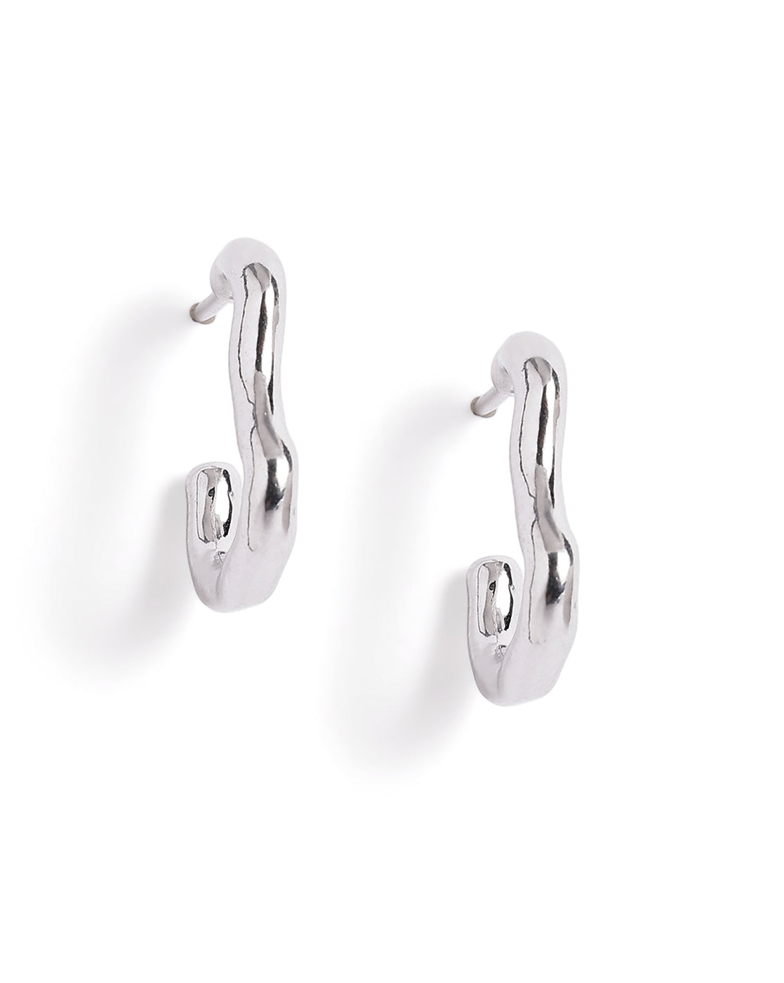 Rhodium Plated Contemporary Half Hoop Earring