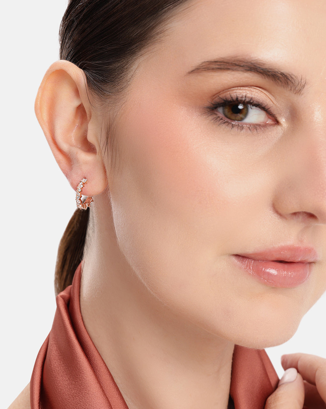 18kt Rose Gold Plated CZ Half Hoop Earring