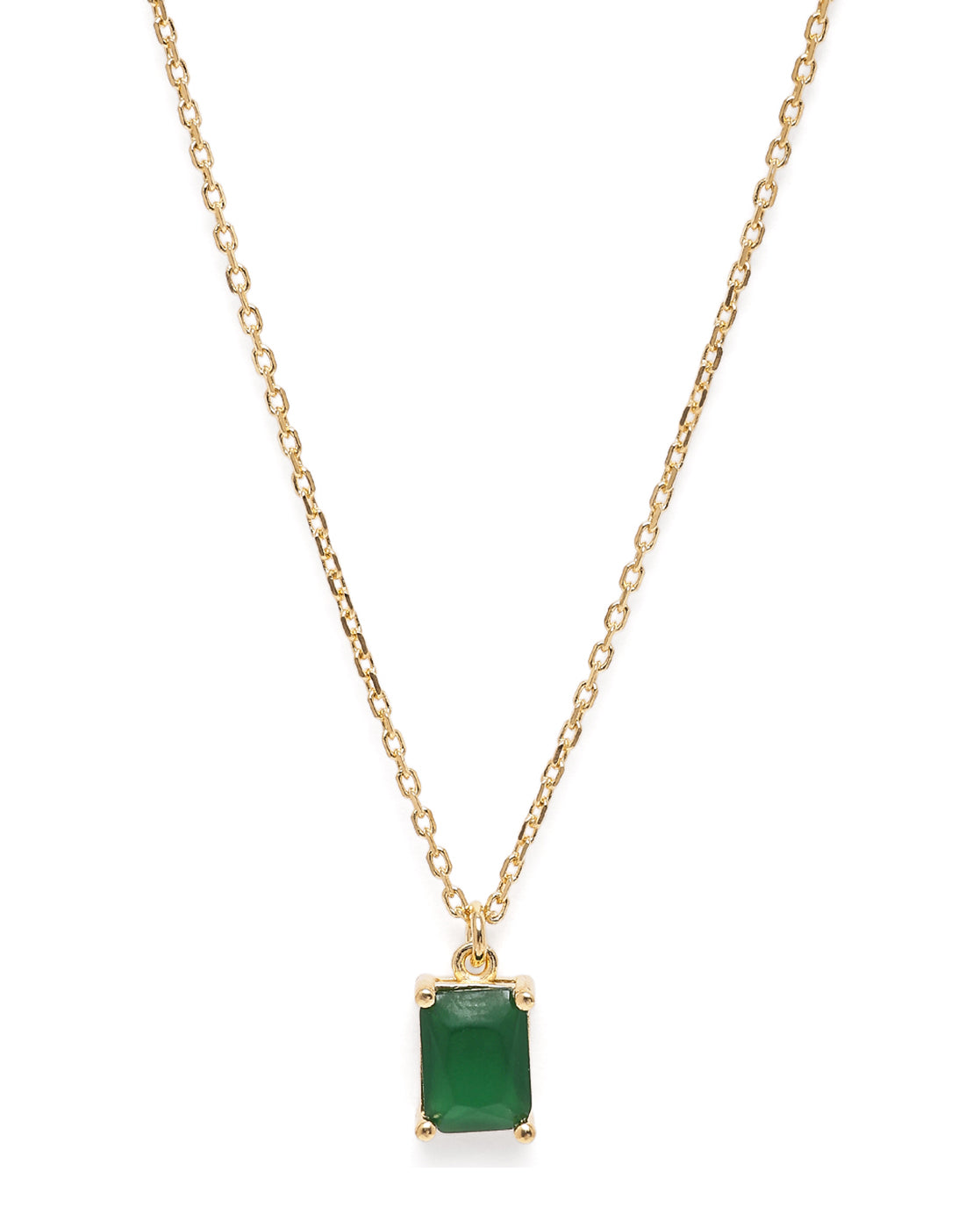 18kt Gold Plated Green Stone Square Pendant and Chain
