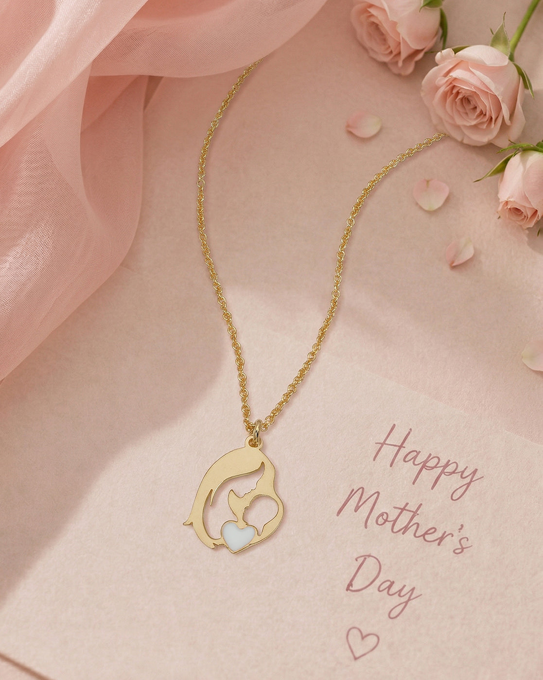 18kt Gold-Plated Enamel Mom & Child Silhouette Pendant Necklace