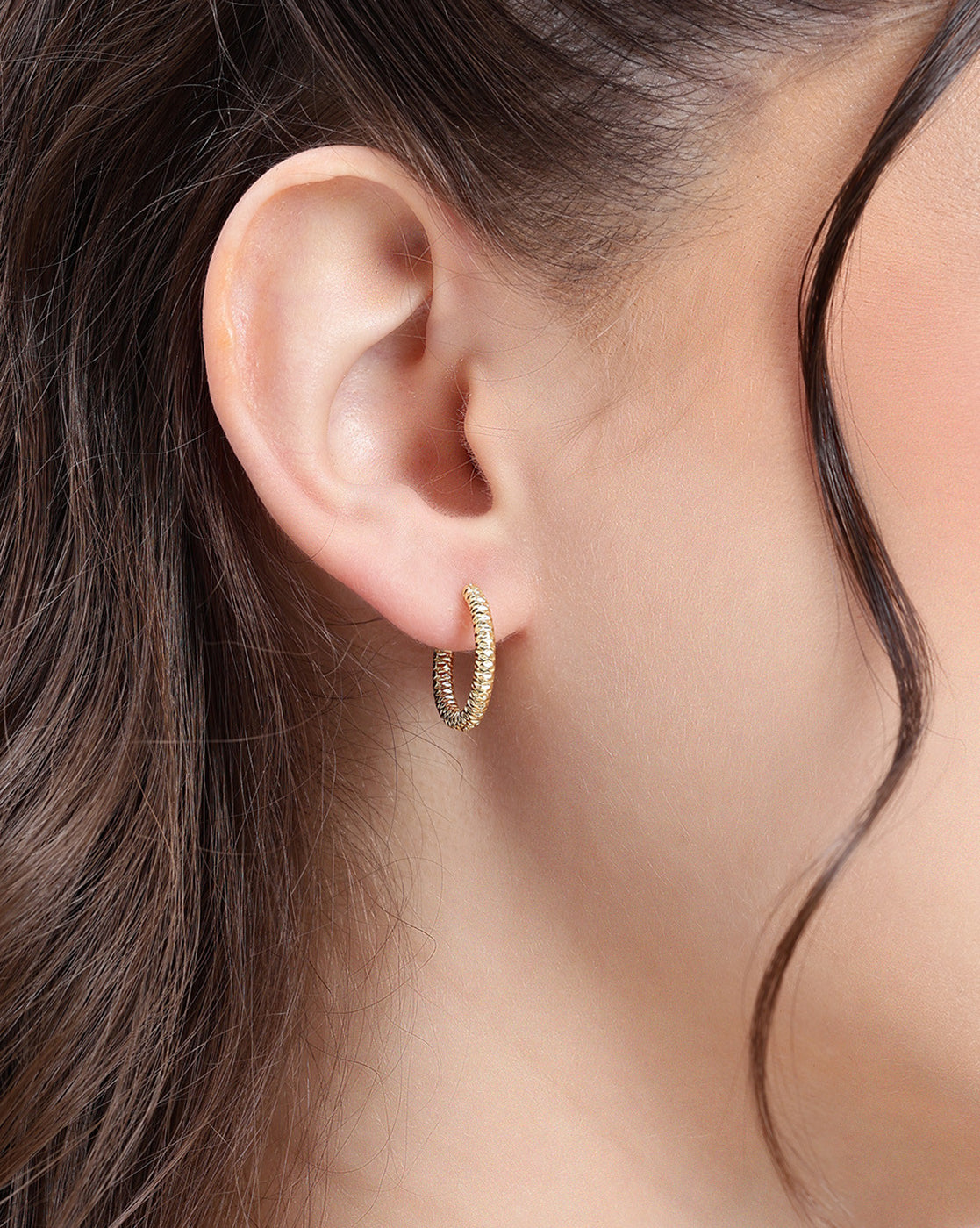 18kt Gold Plated Textured Hoop Earring
