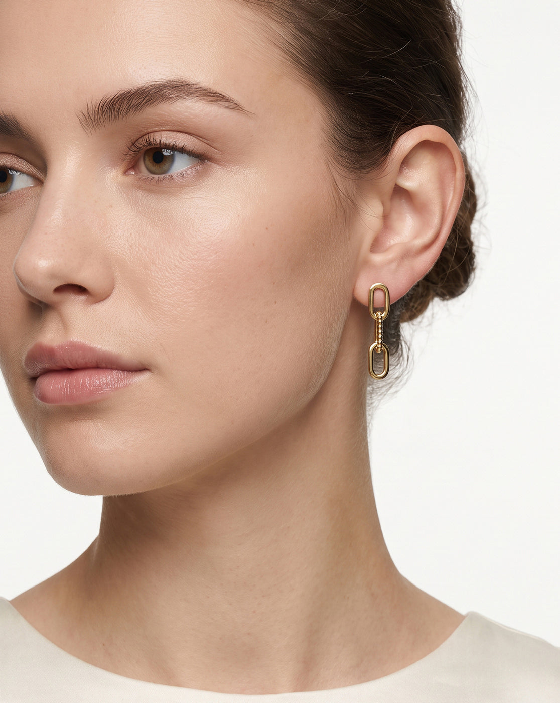 18kt Gold Plated Triple Link Interlocking Drop Earring
