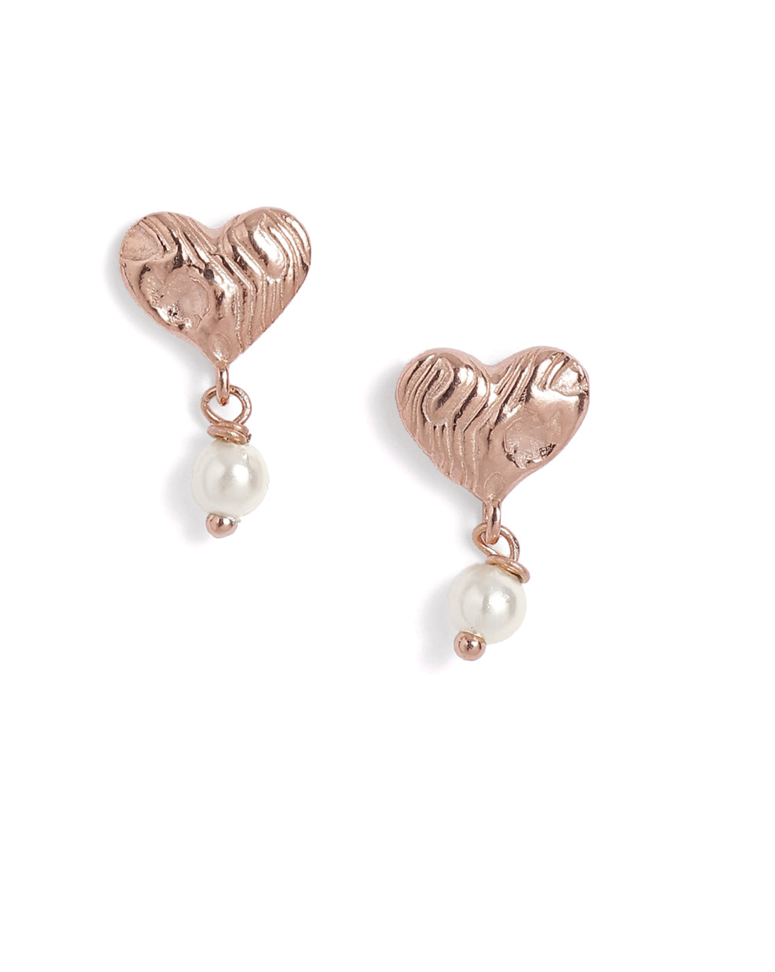 18kt Rose Gold Plated Dangling Pearl Heart Drop Earring