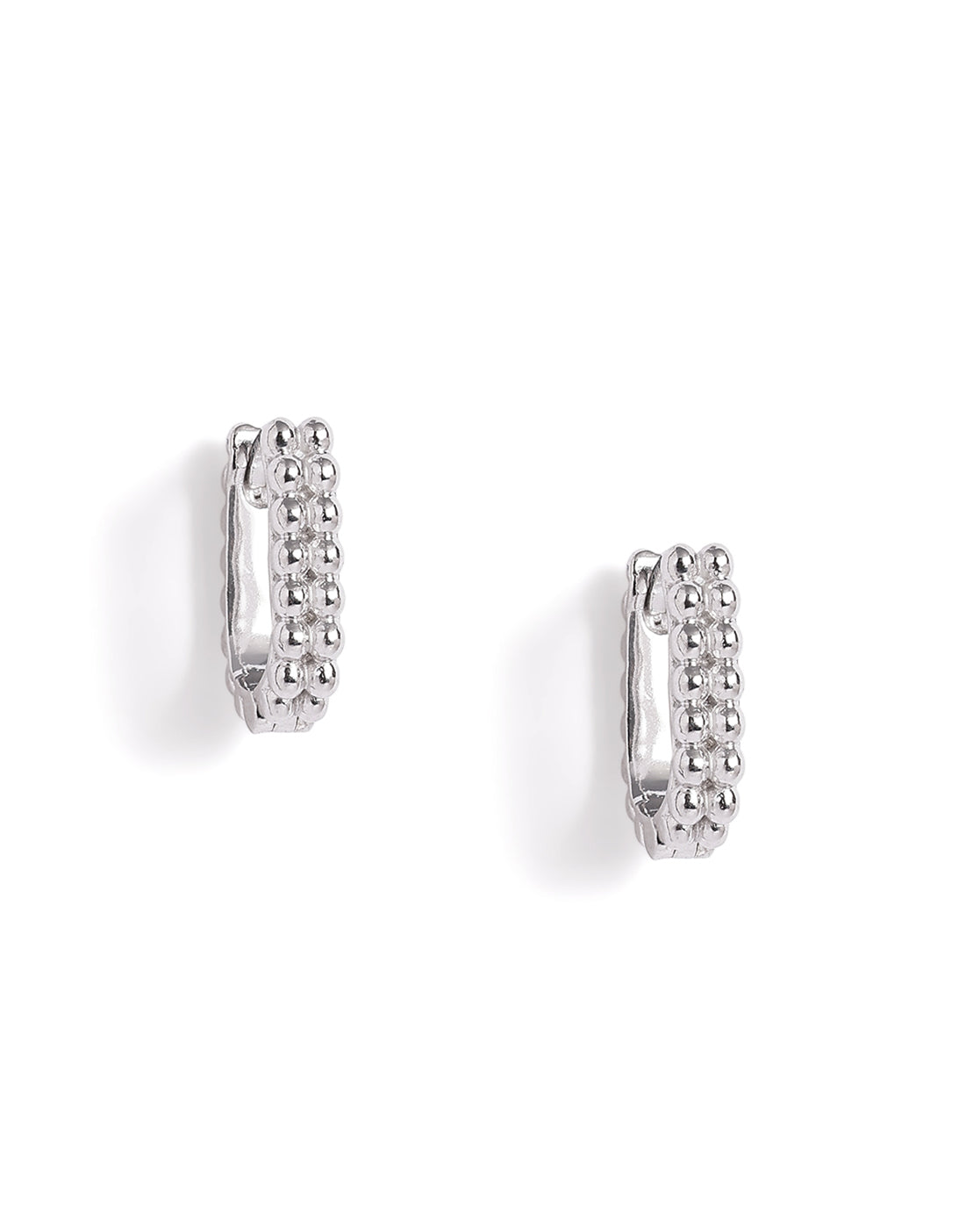 Rhodium Plated Oval Beaded Mini Hoop Earring