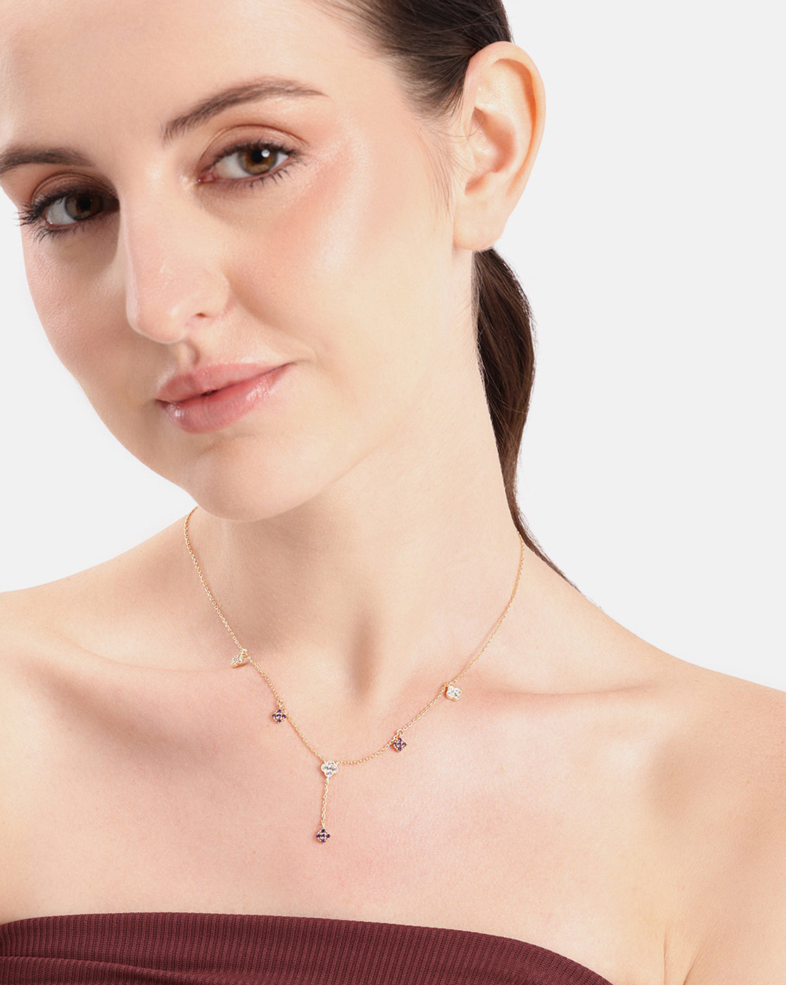 Rhodium Plated Ruby Red Heart Y-Necklace Lariat