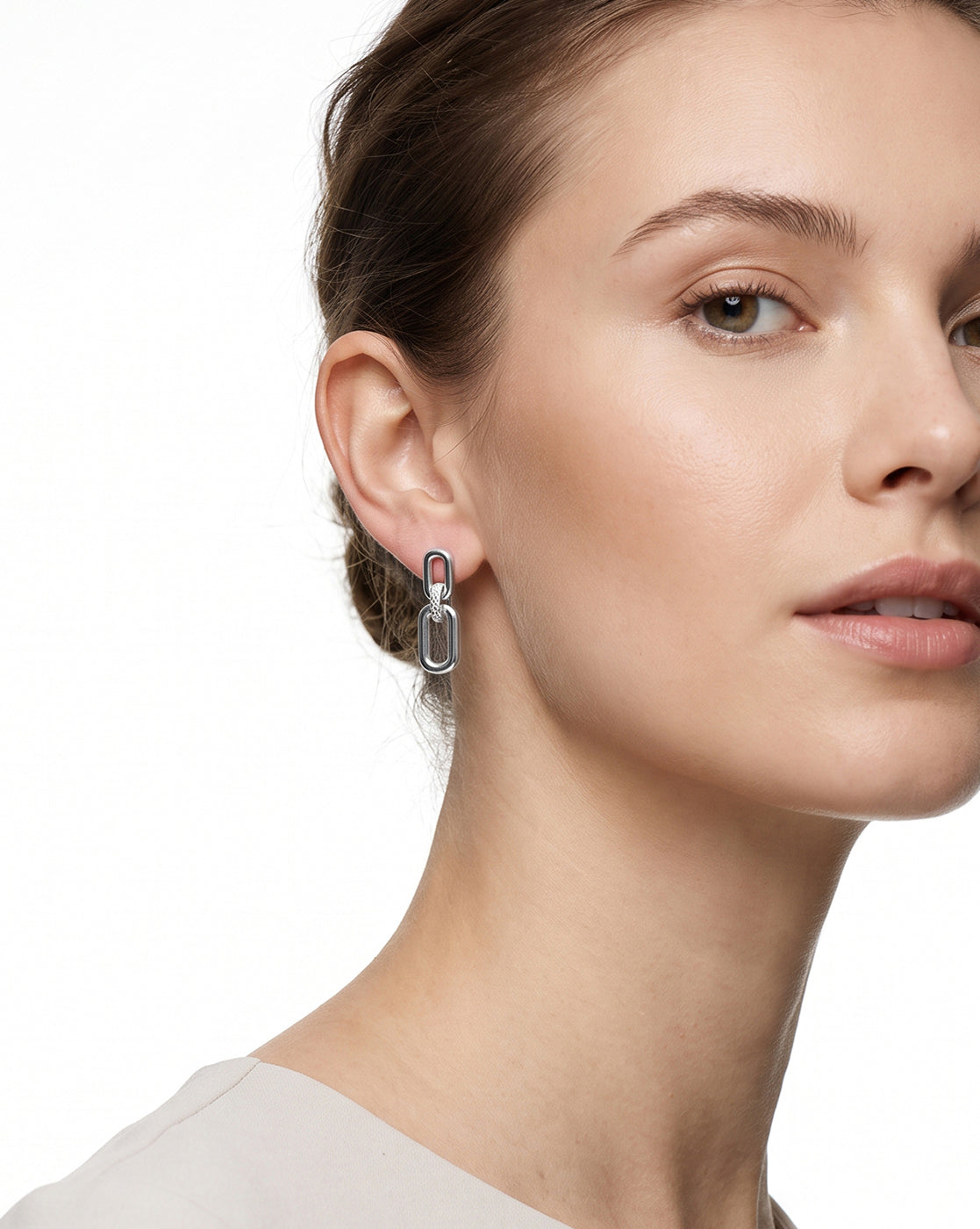 Rhodium Plated Interlocking Drop Earring