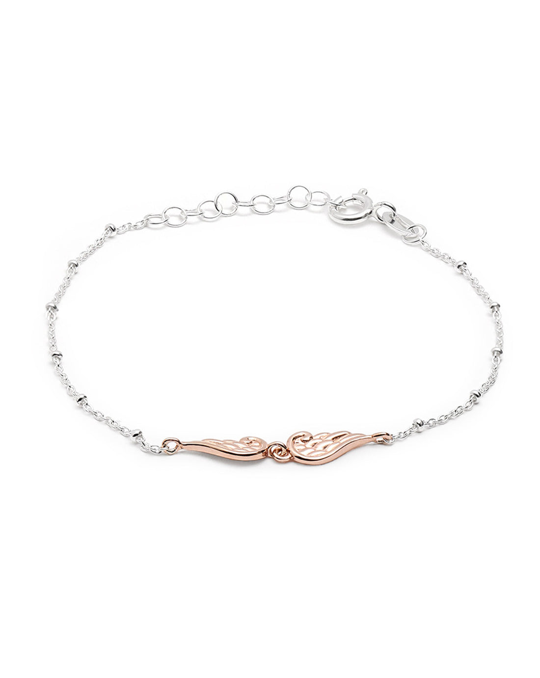 925 Sterling Silver Rhodium Plated Angel Wings Charm Bracelet