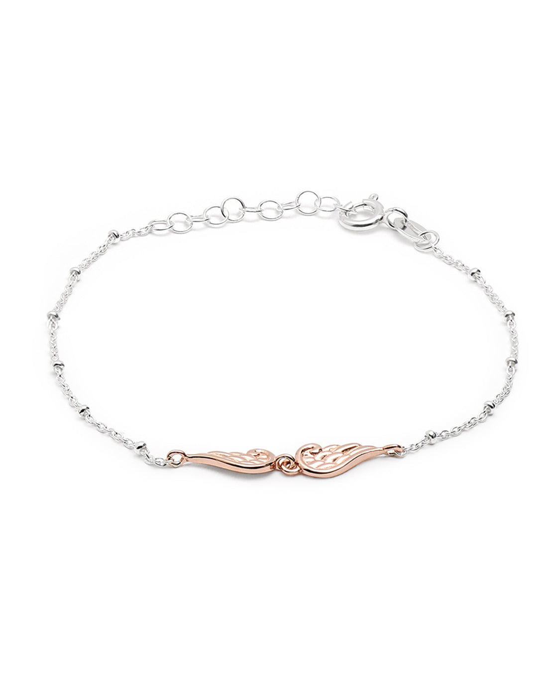 925 Sterling Silver Rhodium Plated Angel Wings Charm Bracelet