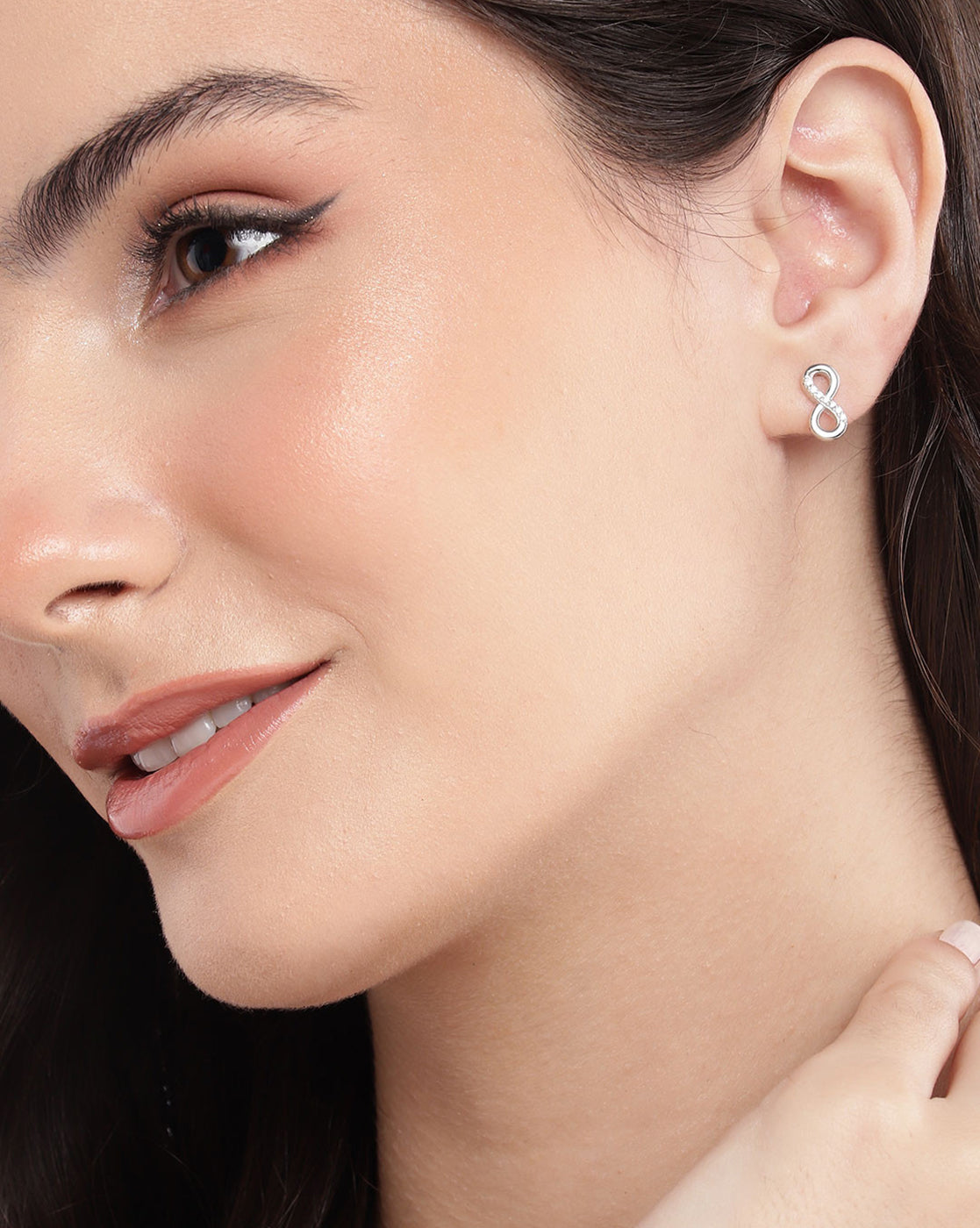 925 Sterling Silver Rhodium Plated CZ Infinity Petite Stud Earring