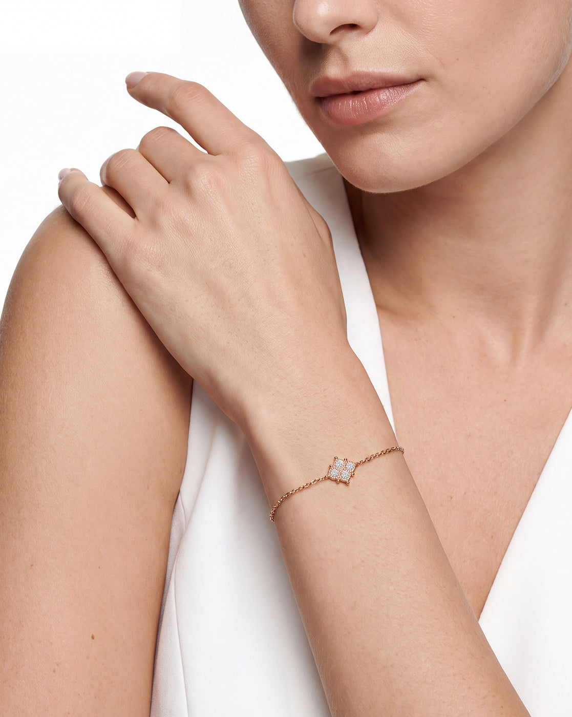 18kt Rose Gold Plated CZ Studded Charm Adjustable Bracelet