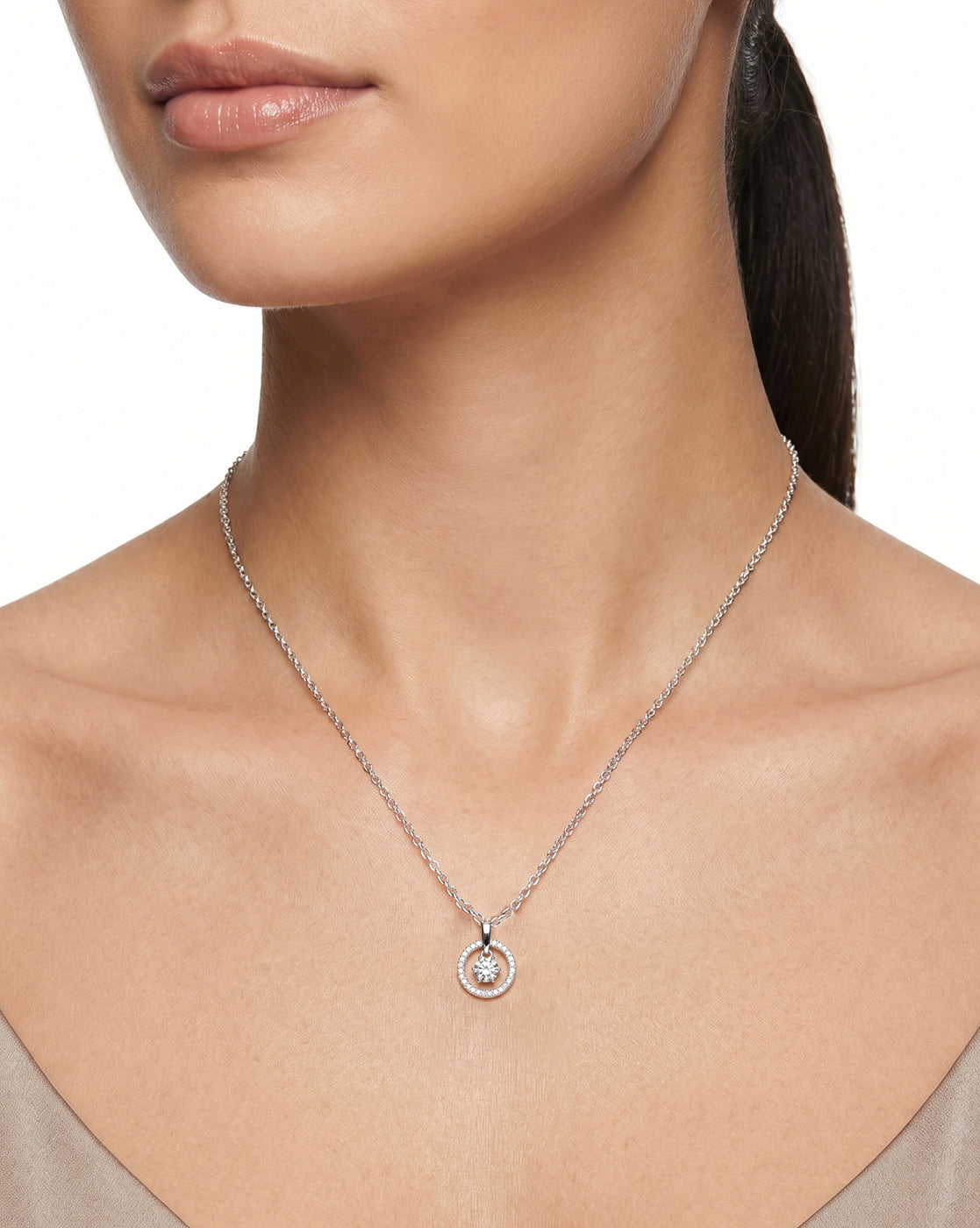 Premium Rhodium Plated Sparkle Solitaire CZ Pendant Chain