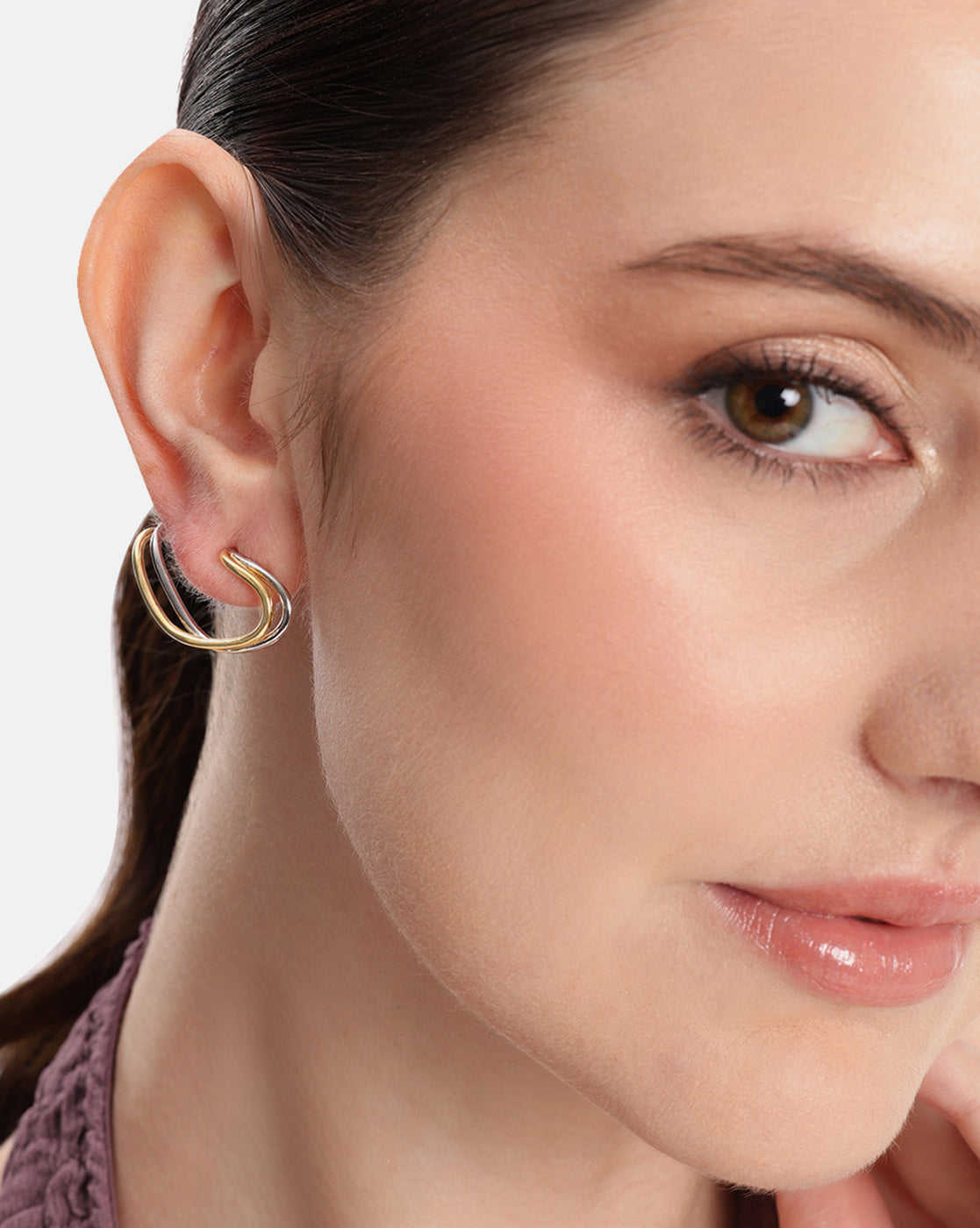 18kt Gold & Rhodium Plated Contemporary Ear Lobe Cuff Earring
