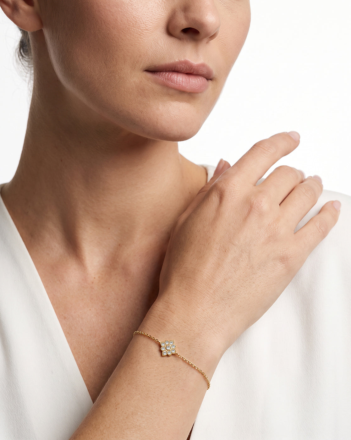 18kt Gold Plated CZ Floral Charm Adjustable Bracelet