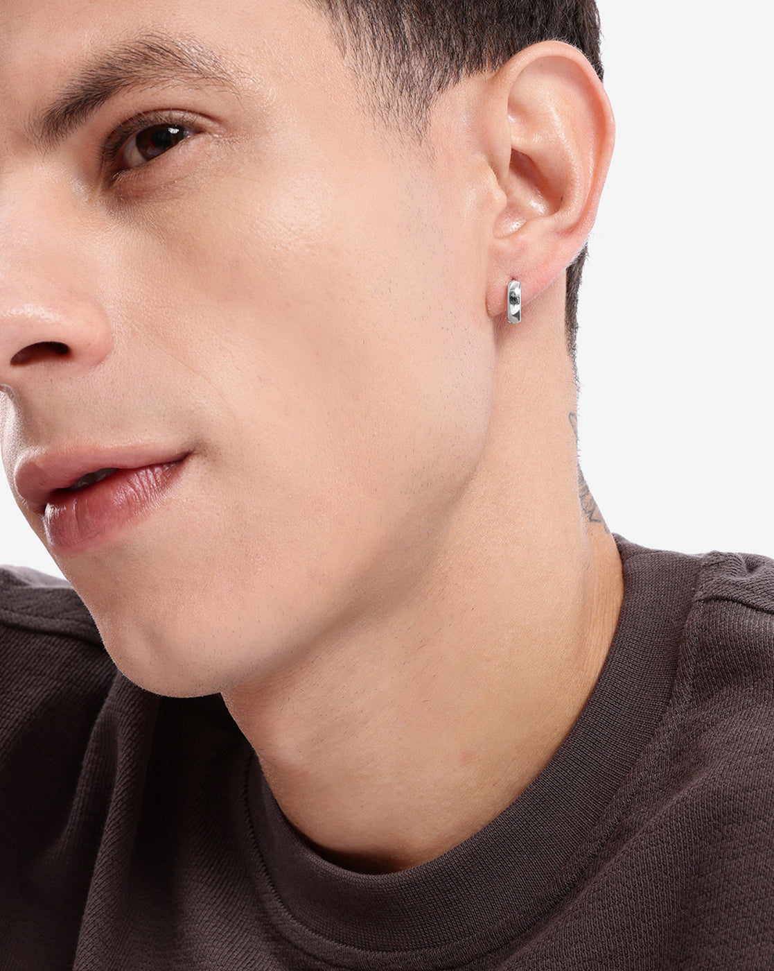 Rhodium Plated Minimal Circular Hoop Earring for Men