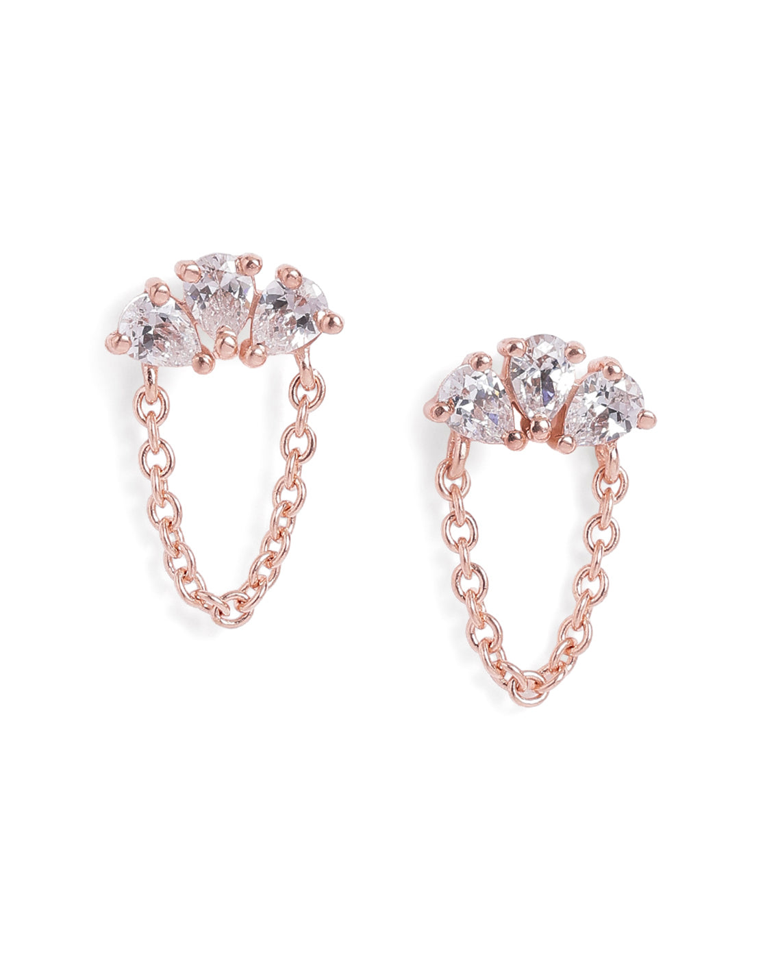 18kt Rose Gold Plated CZ Stud and Chain Earring