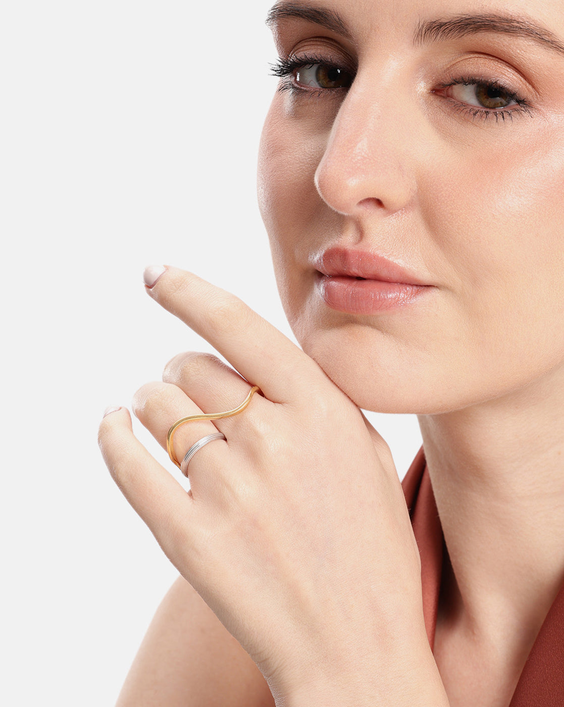 18kt Gold and Rhodium Plated Double Finger Ring