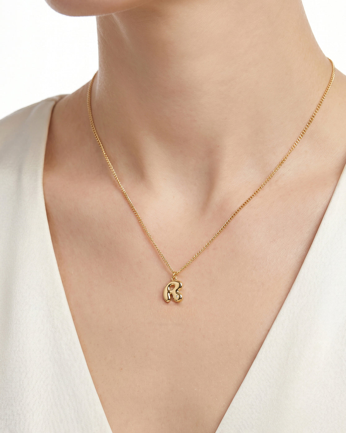 18Kt Gold Plated CZ 3D Balloon Letter A Pendant and Chain
